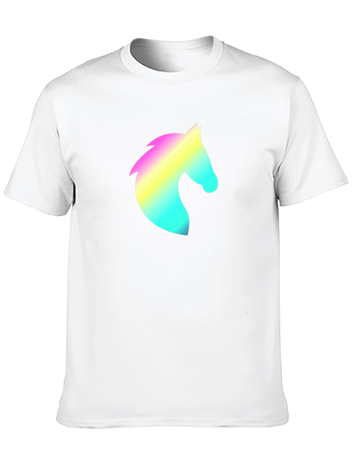 Black Men's Black T-Shirt with Rainbow Horse Head Design view 10