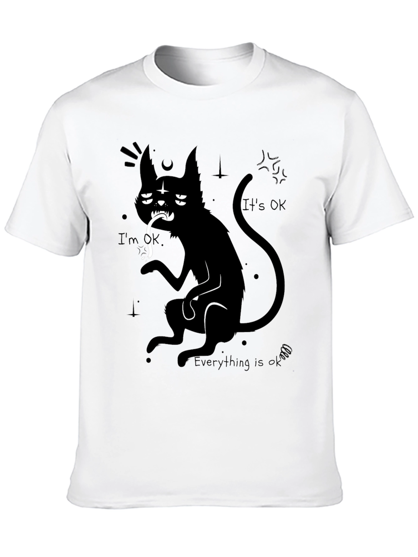 Black Gothic Cat Graphic Tee - I'm OK, Everything is OK view 10