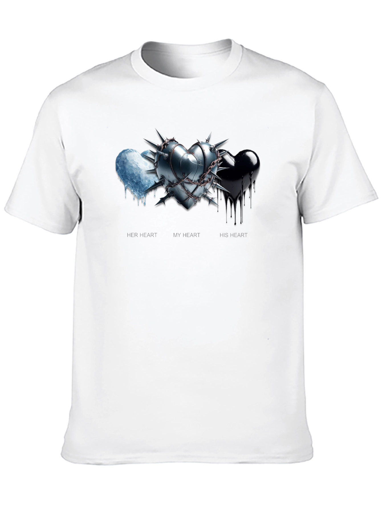 Black Heart Trio Graphic Tee - Her, My, His Hearts view 10