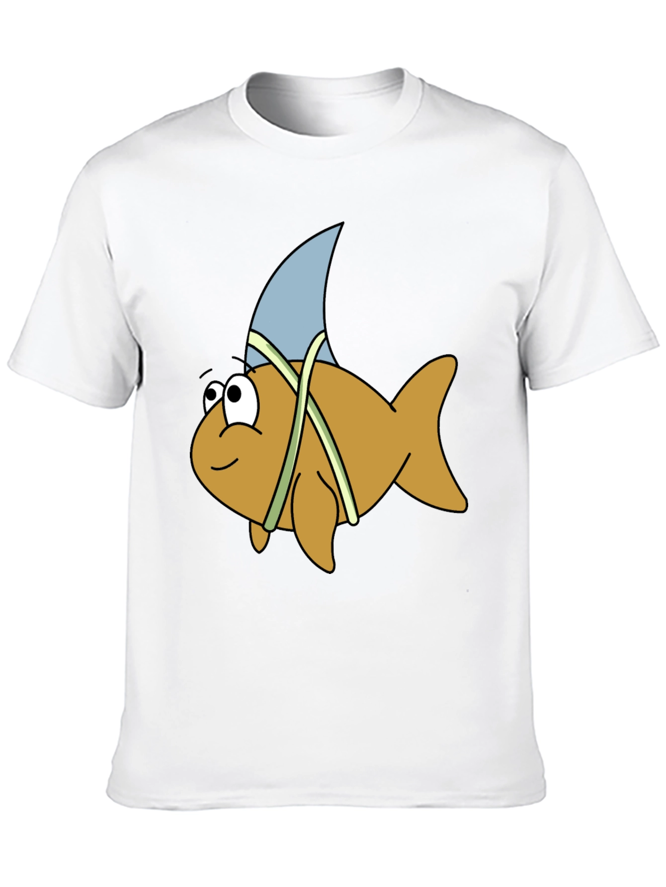 Cartoon Shark Fin Fish Black T-Shirt - 10