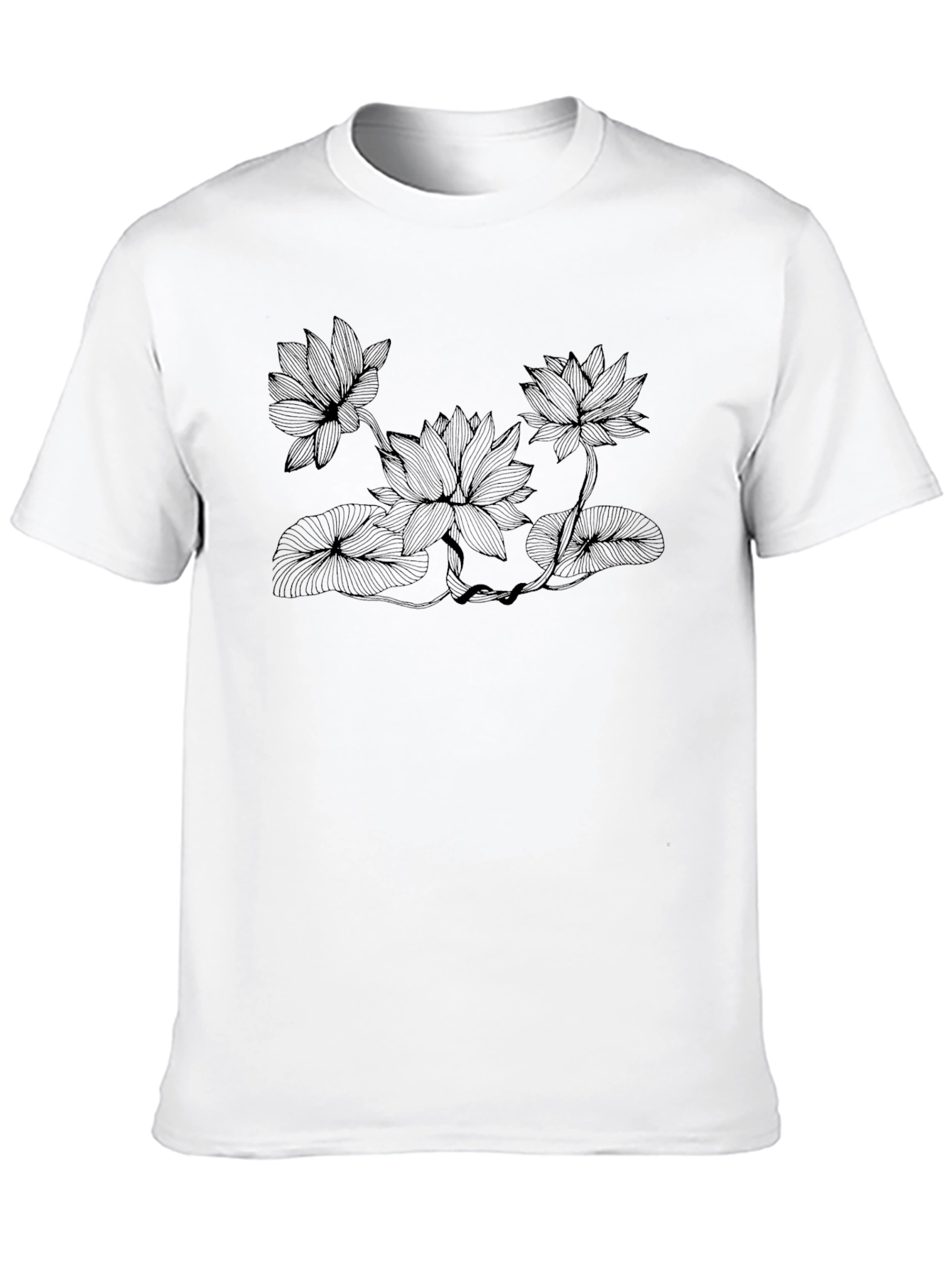 Black Lotus Flower Graphic Print Black T-Shirt view 10