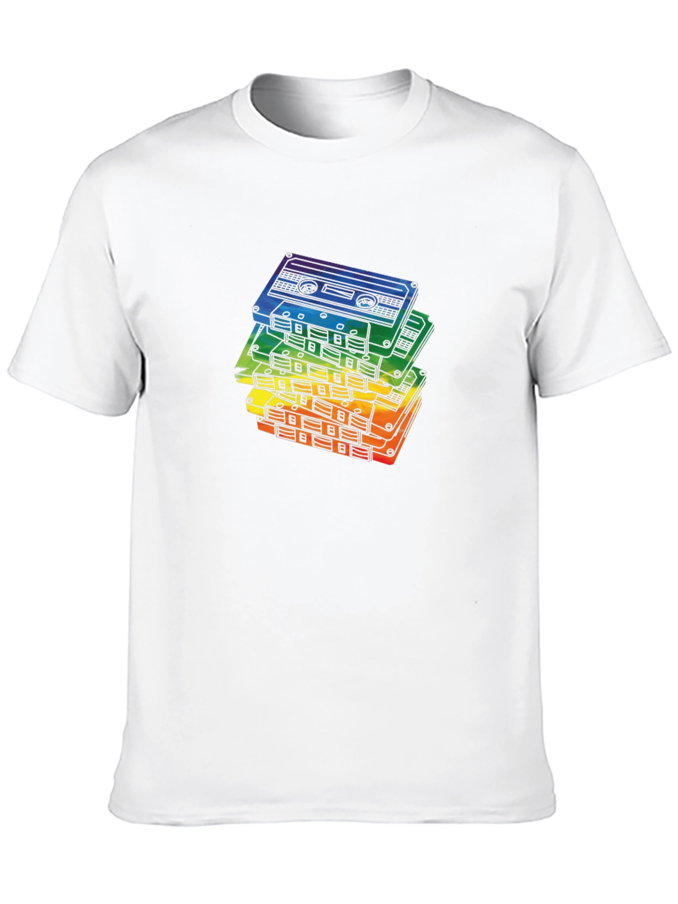 Black Retro Rainbow Cassette Tapes Black T-Shirt view 10