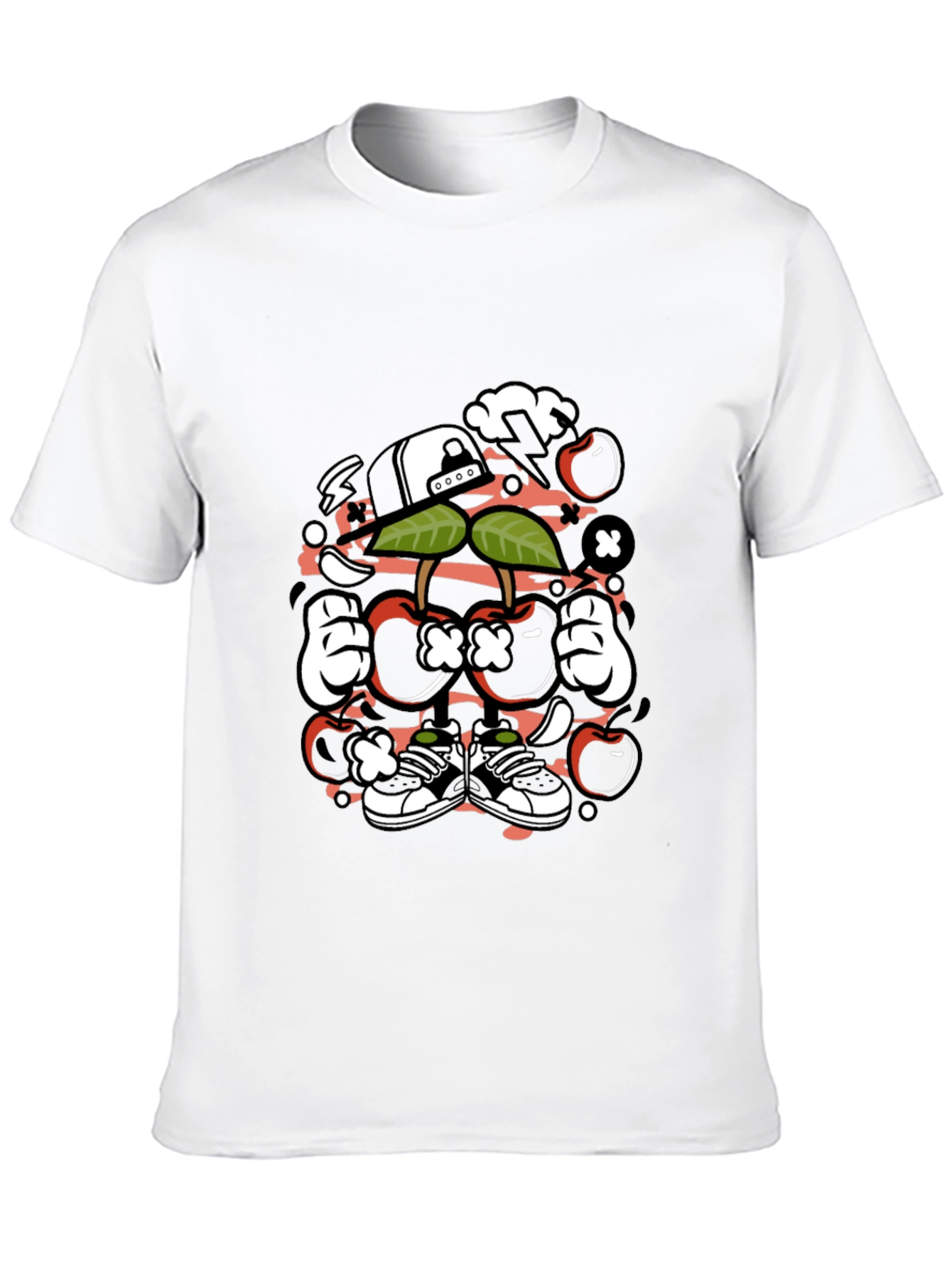 Black Unique Cartoon Cherry Graphic Black T-Shirt view 10