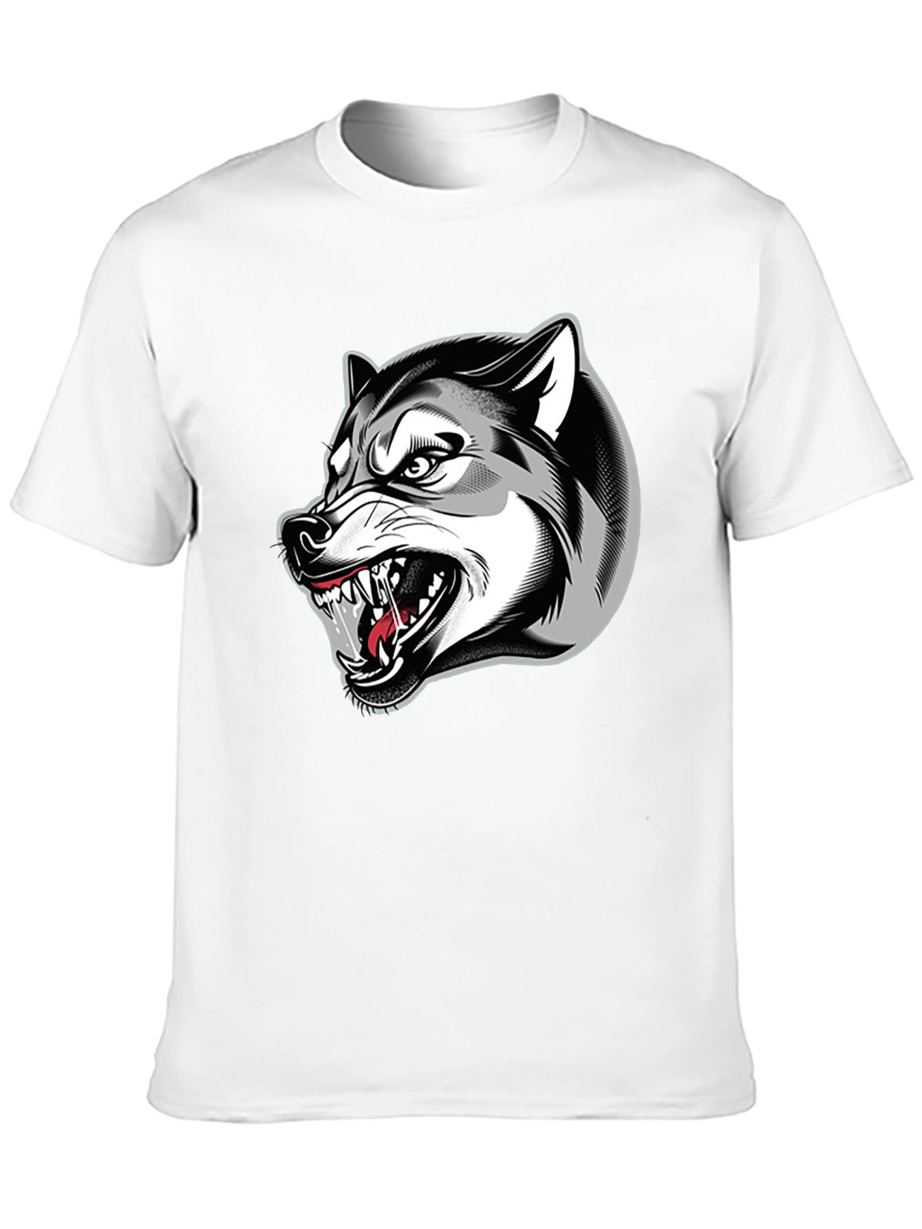 Black Men's Black Graphic T-Shirt - Fierce Wolf Design view 10