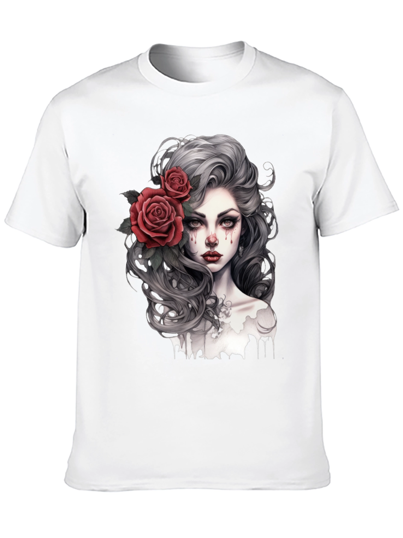 Black Gothic Rose Woman Graphic Print Black Tee view 10