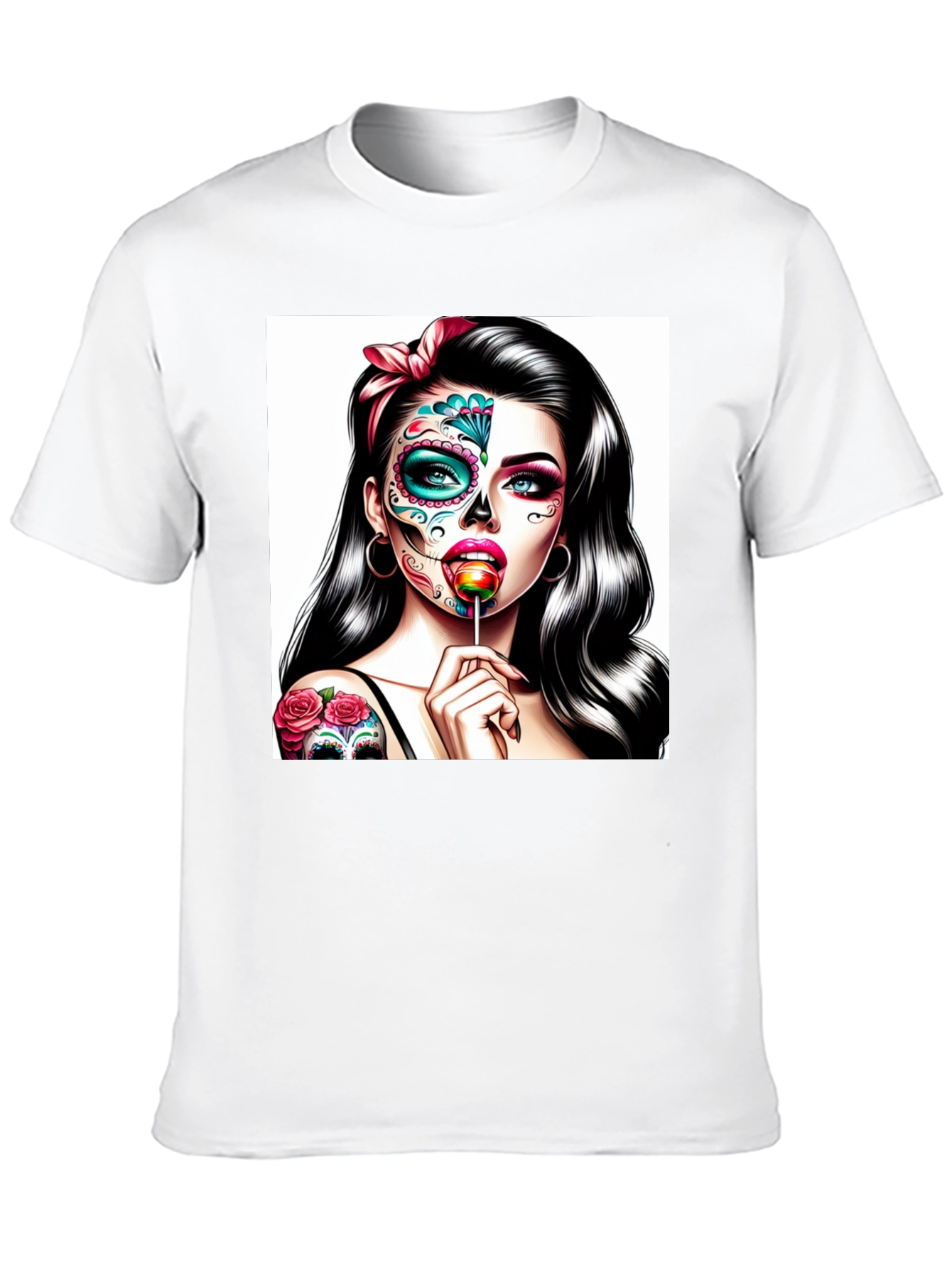 Black Sugar Skull Girl T-Shirt - Dia de los Muertos Art view 10