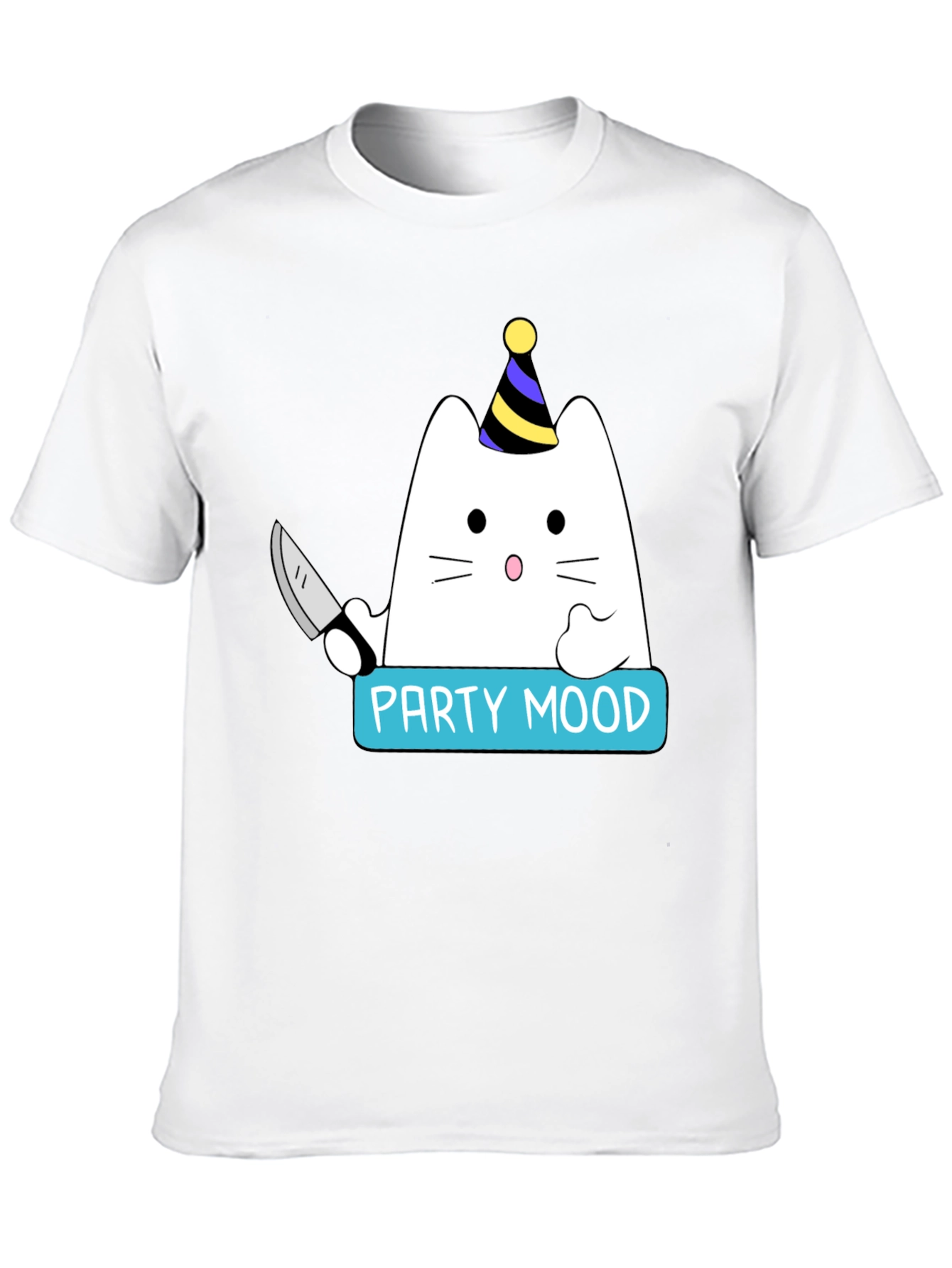 Black Party Mood Cat T-Shirt - Funny Graphic Tee view 10