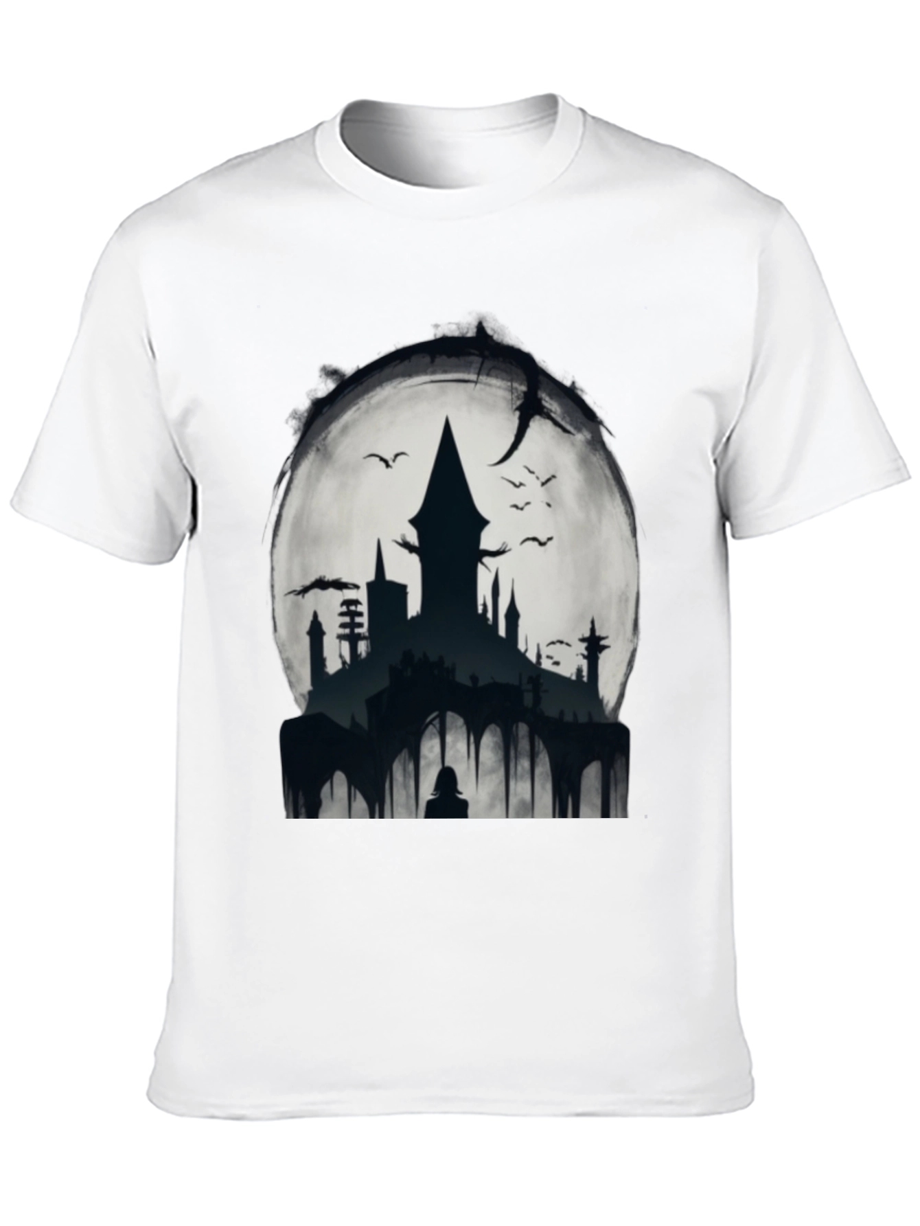 Black Moonlit Castle Graphic Tee - Gothic Style Shirt view 10