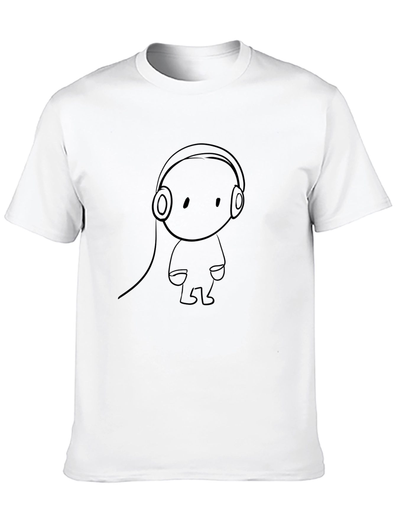 Black Cool Black T-Shirt with Cartoon Character Headphones Design view 10