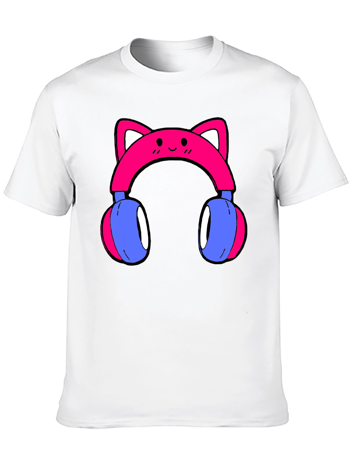 Black Cute Cat Ear Headphones Graphic Tee - Black view 10