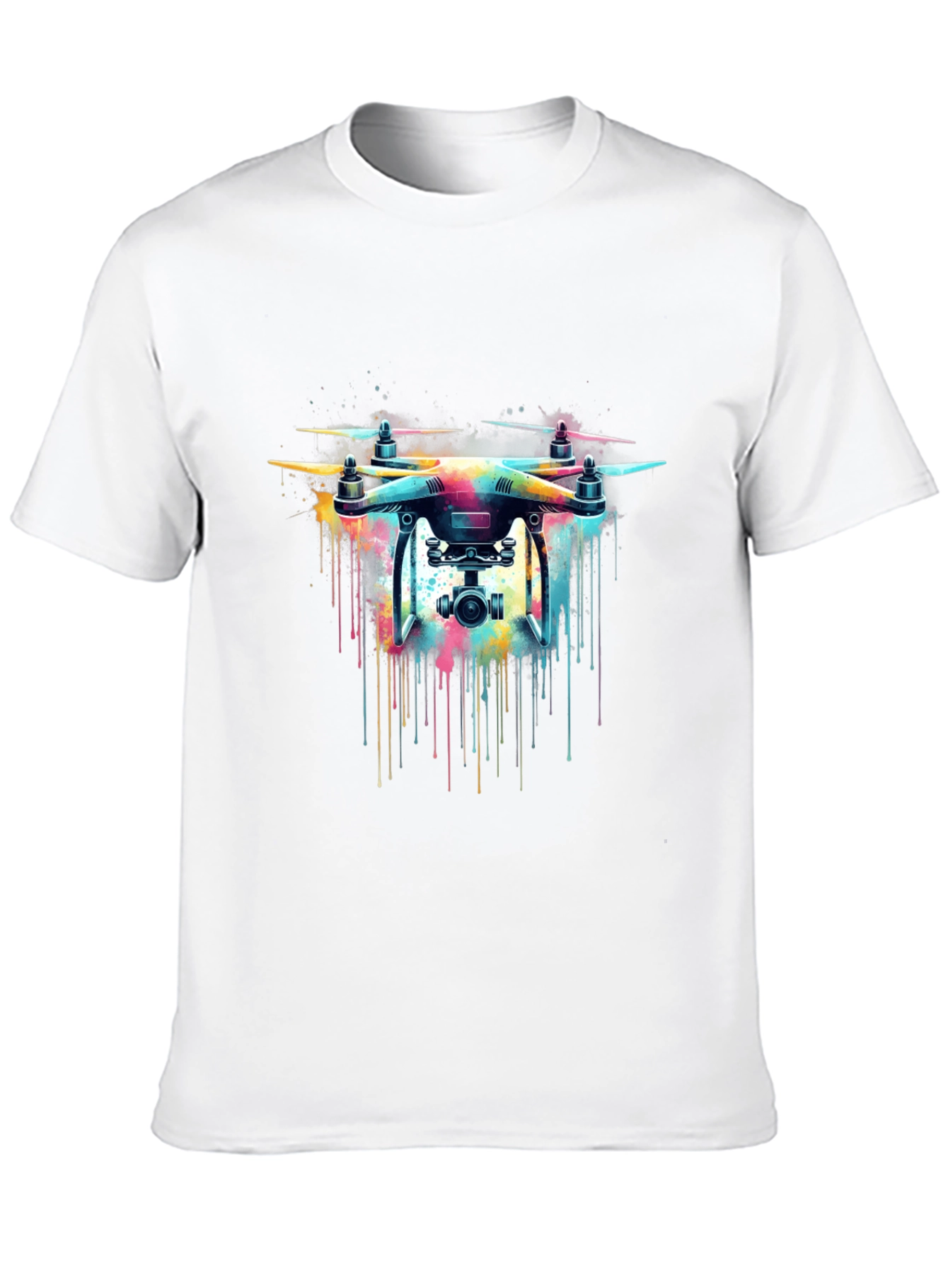 Black Drone Art T-Shirt - Colorful Drone Design Tee view 10