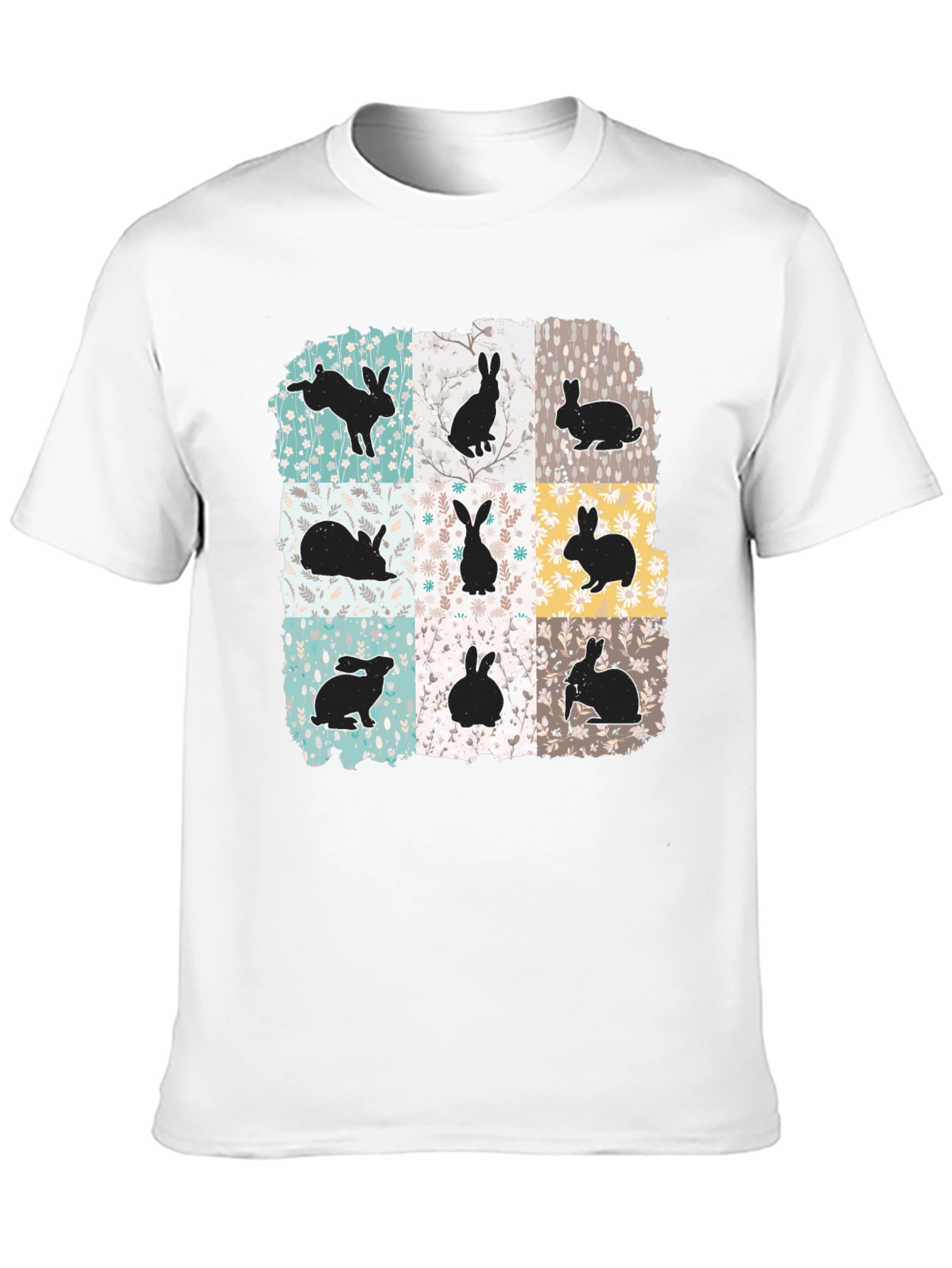 Black Rabbit Print Men's Black T-Shirt view 10