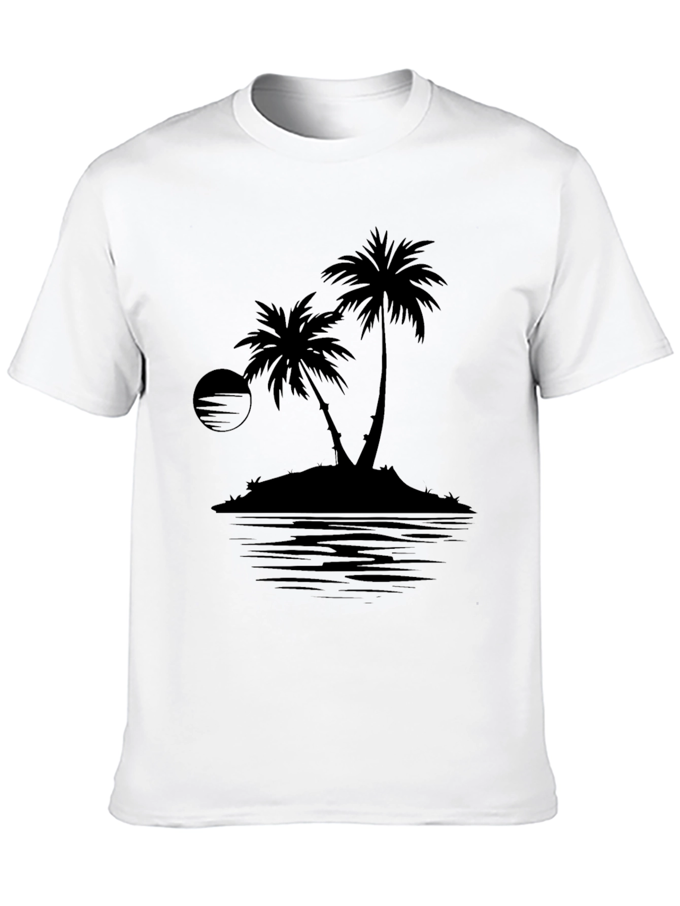 Black Men's Black Palm Tree Island Graphic T-Shirt view 10