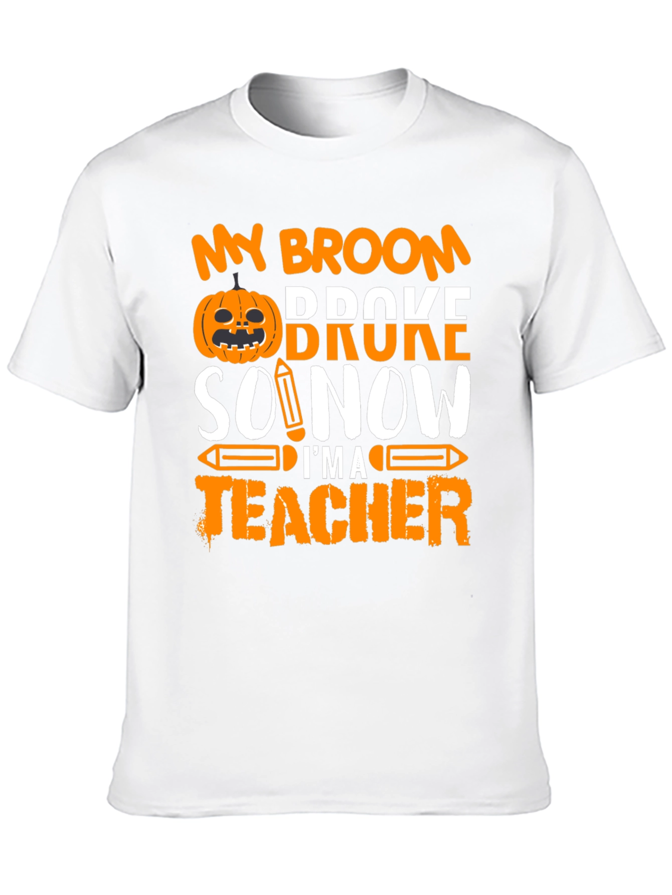 Black Funny Halloween Teacher T-Shirt - My Broom Broke view 10