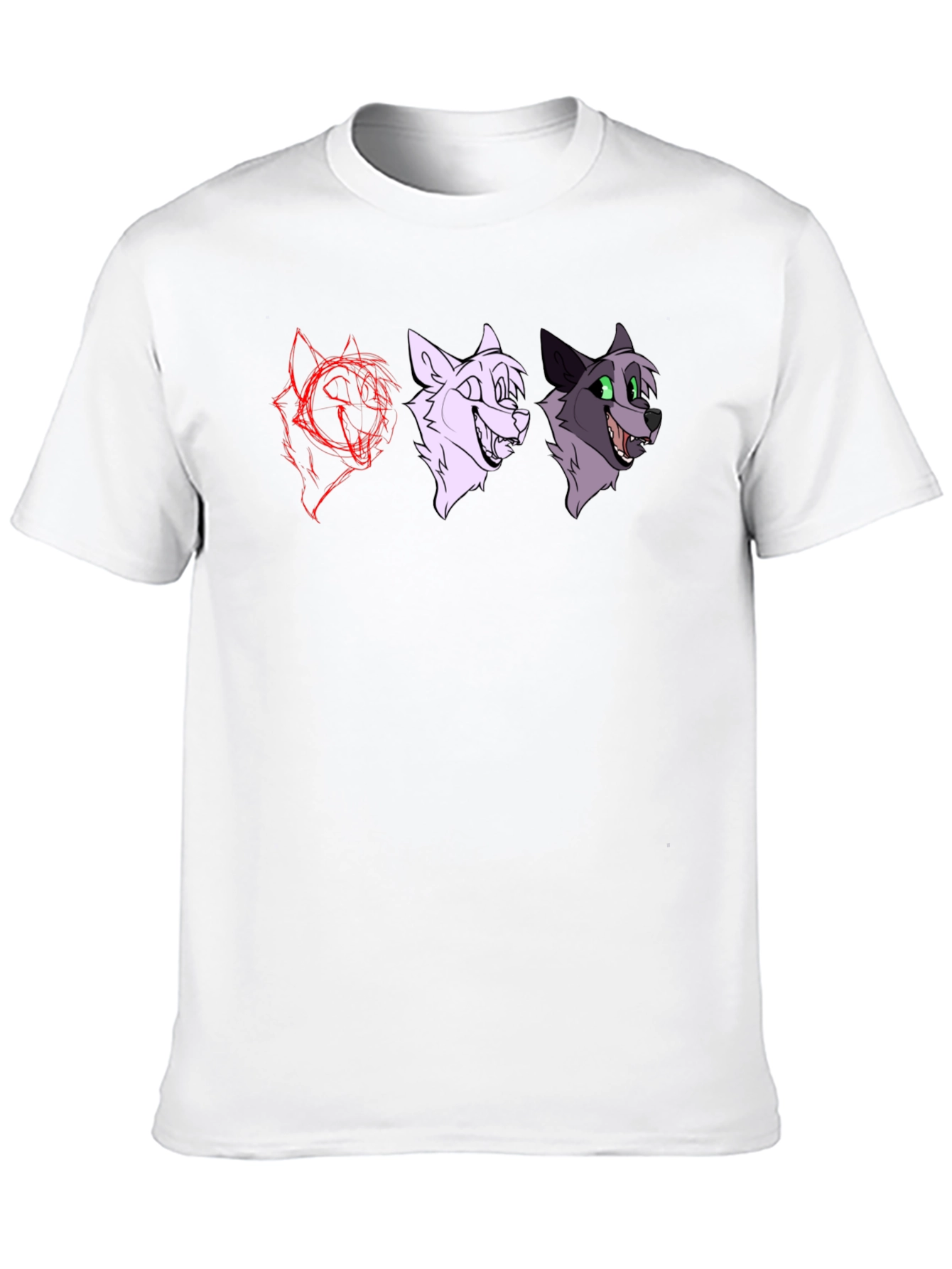 Black Cartoon Wolf Faces Black T-Shirt view 10