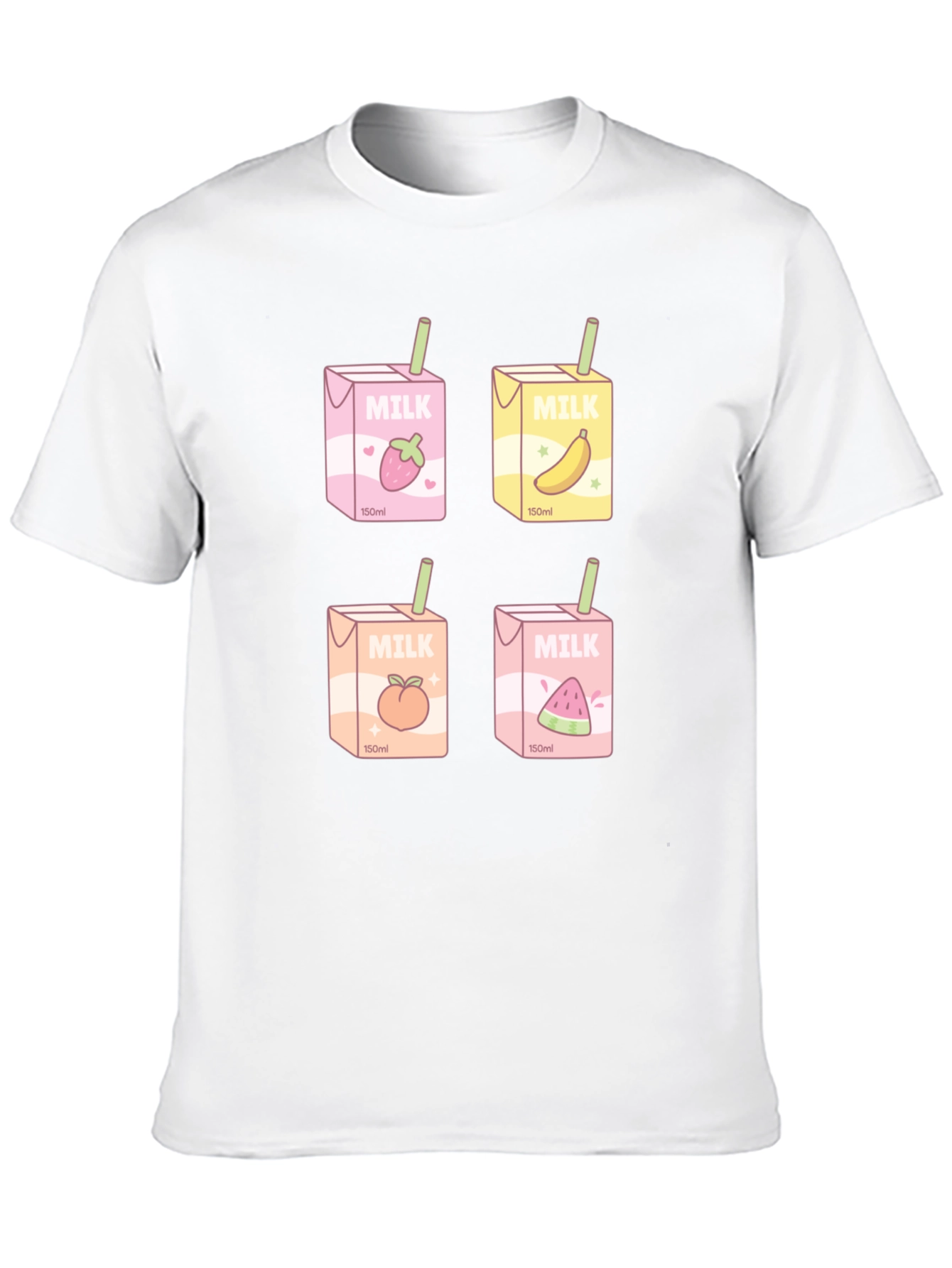 Black Kawaii Milk Boxes T-Shirt - Fruit Milk Design view 10