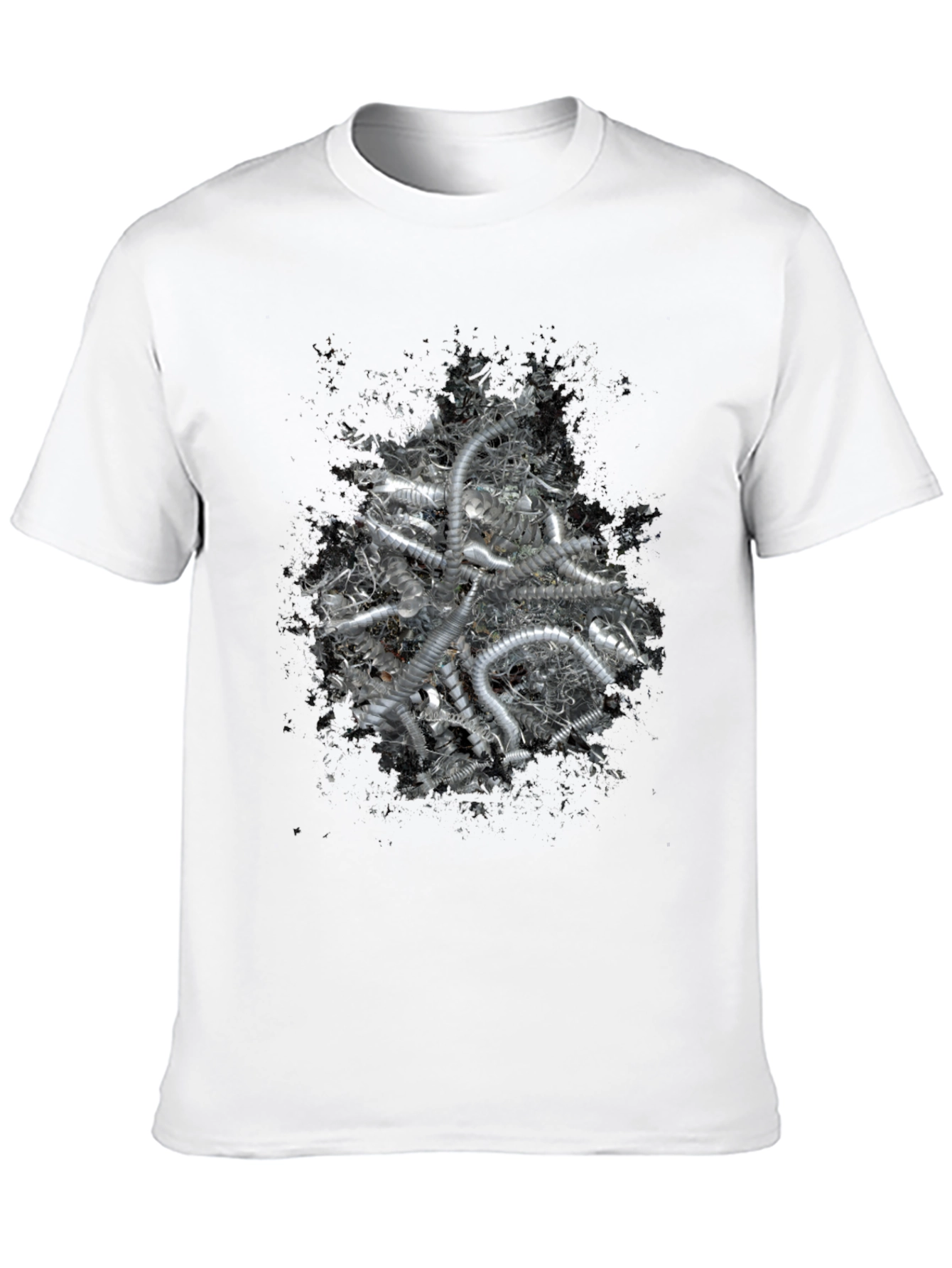 Black Abstract Silver Tube Design Black T-Shirt view 10