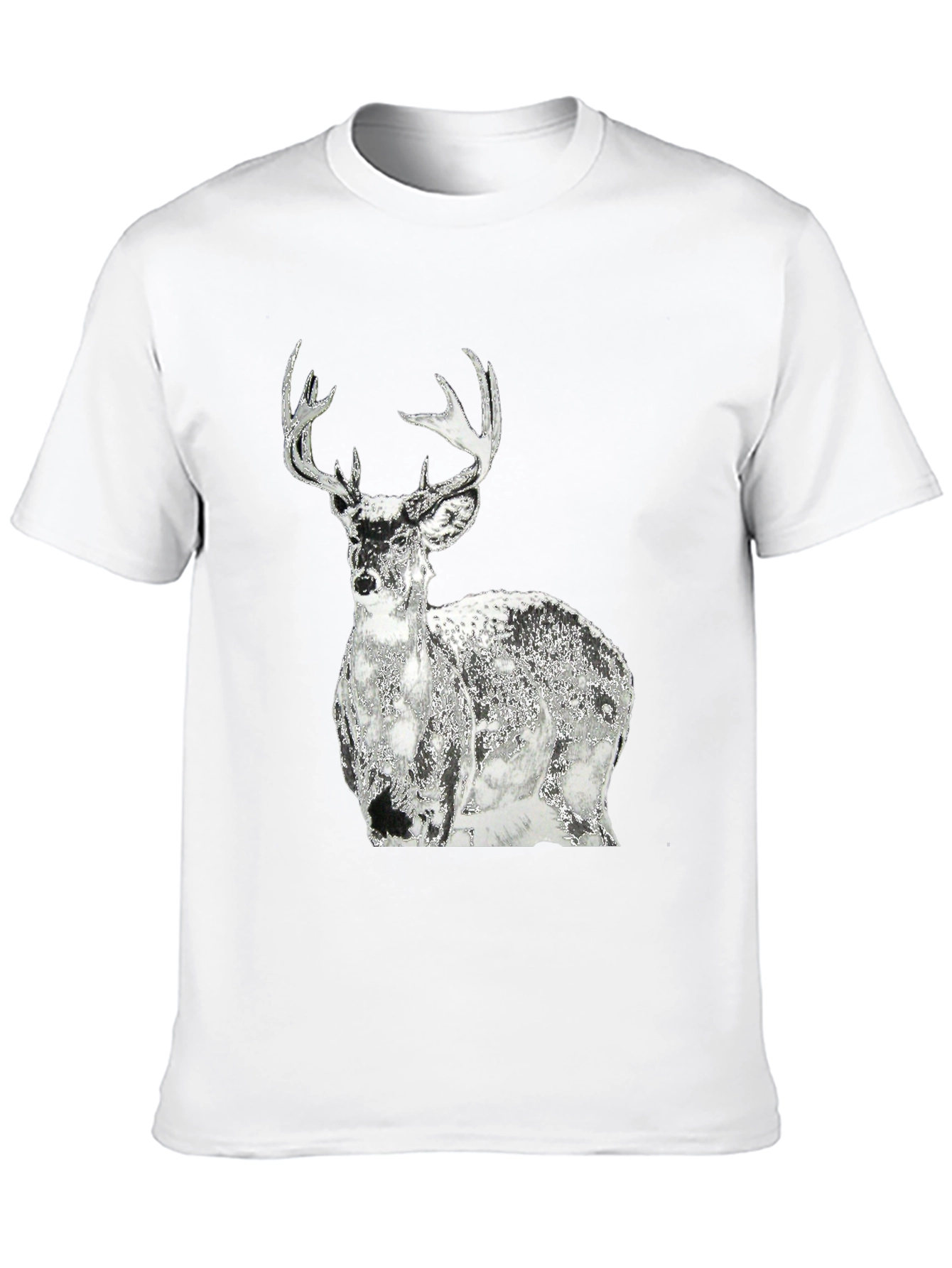 Black Men's Black T-Shirt with Graphic Deer Design view 10