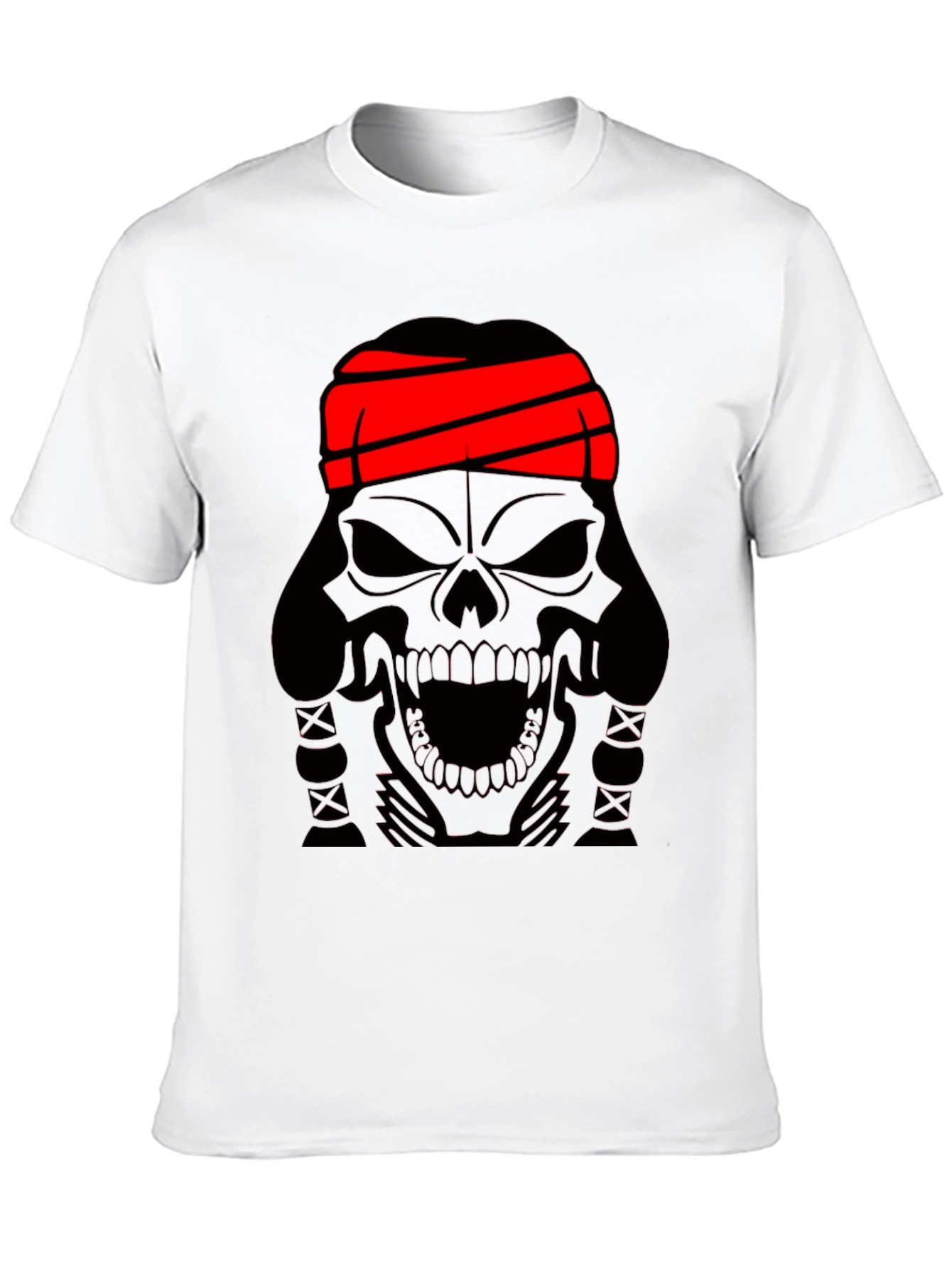 Black Skull T-Shirt - Black Graphic Tee with Red Headband view 10