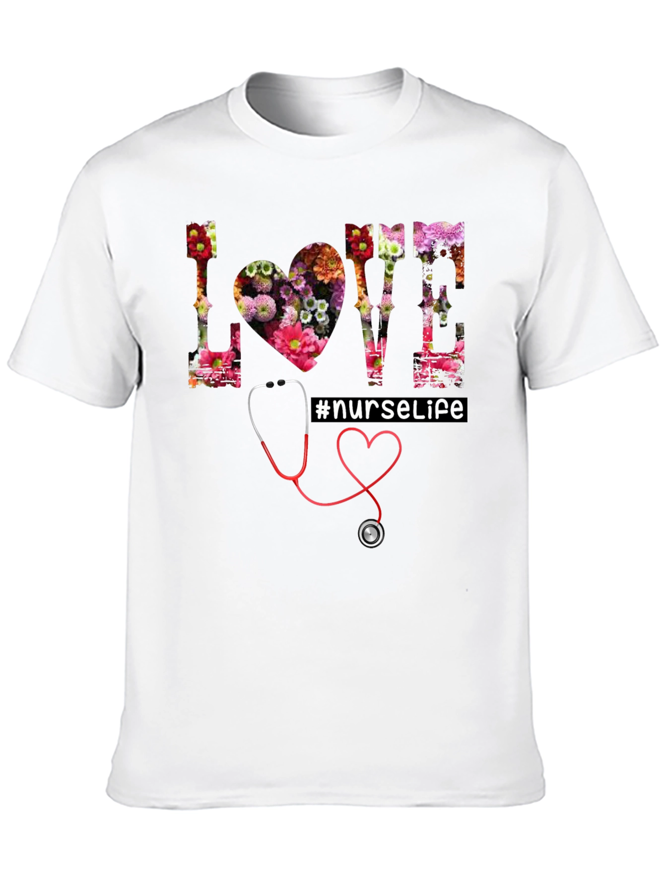 Black Floral Love Nurse Life T-Shirt view 10