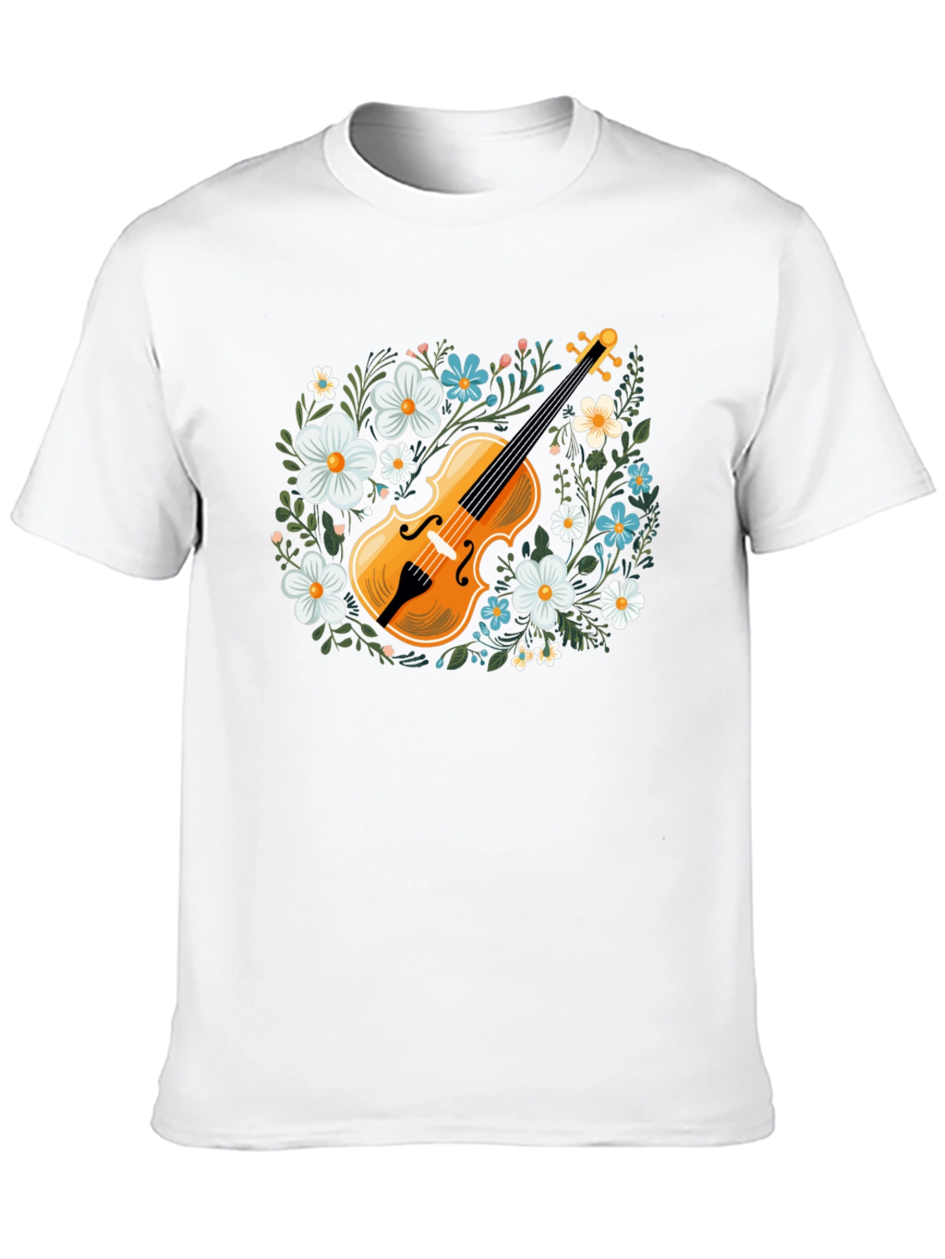 Black Floral Violin Graphic T-Shirt - Musical Style view 10