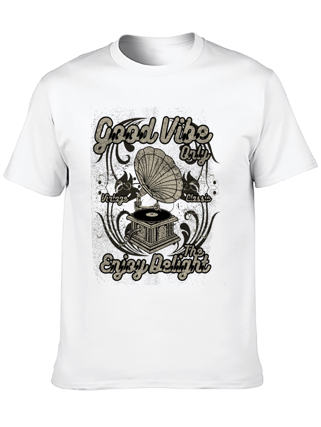 Black Good Vibes Vintage Gramophone Graphic T-Shirt view 10