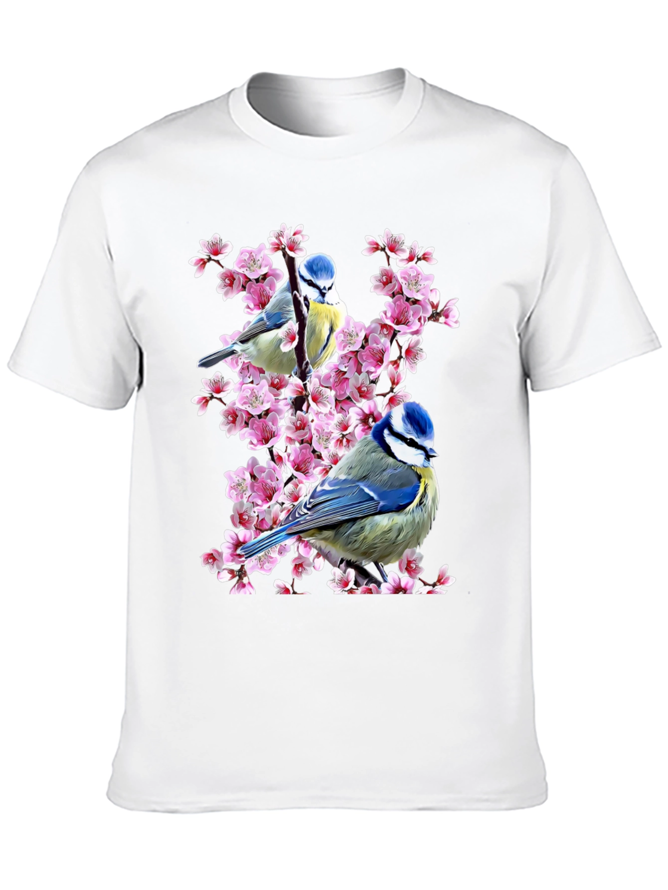 Black Blue Tit Bird & Cherry Blossom Graphic Tee view 10