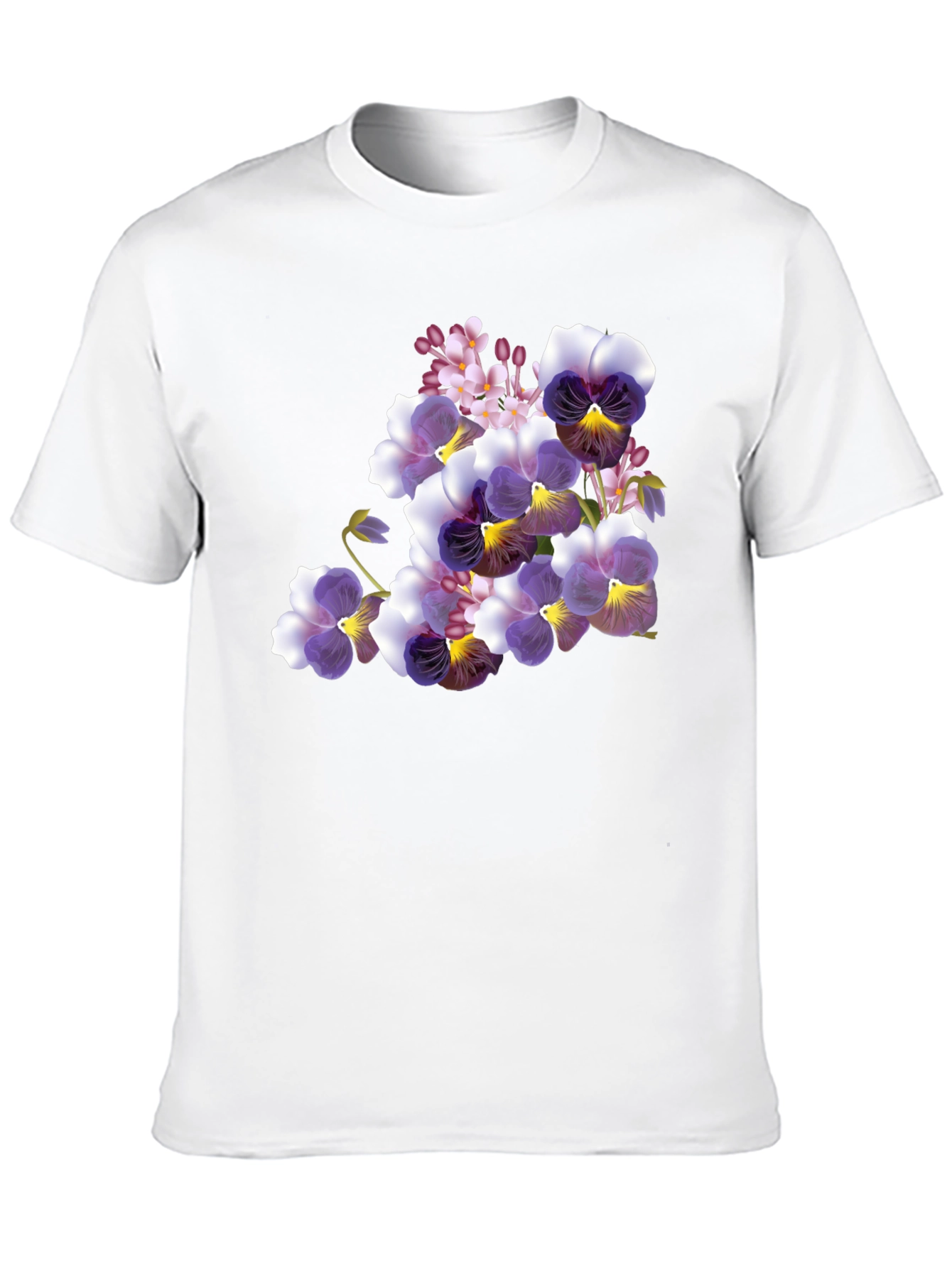 Black Floral Pansy Print Black T-Shirt view 10