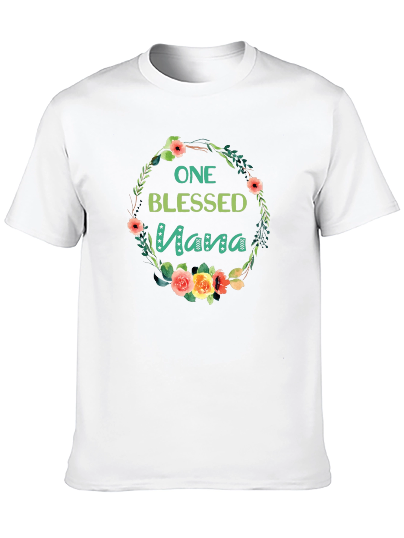 Black One Blessed Nana Floral Wreath Black T-Shirt view 10
