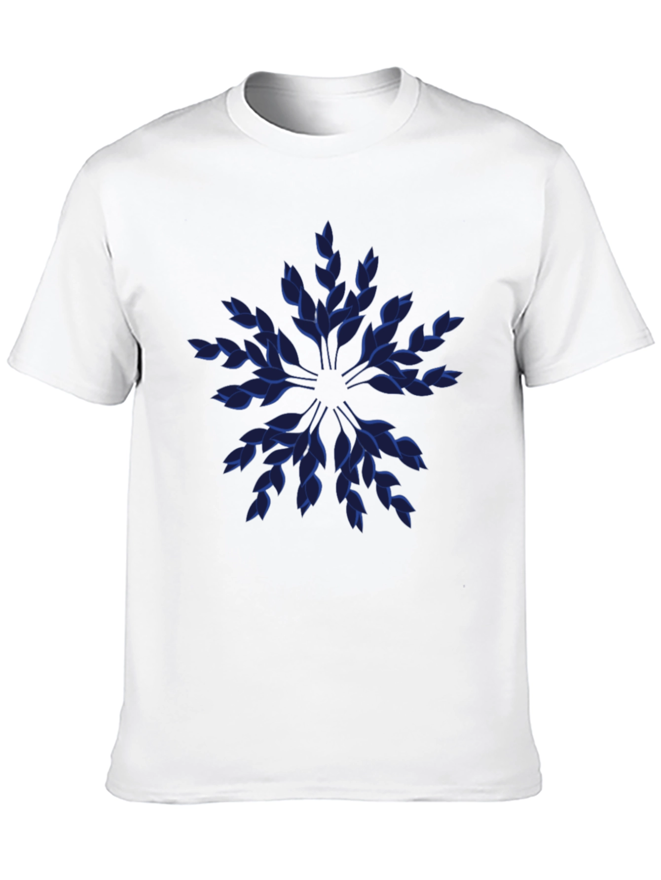 Black Blue Leaf Pattern Black T-Shirt view 10