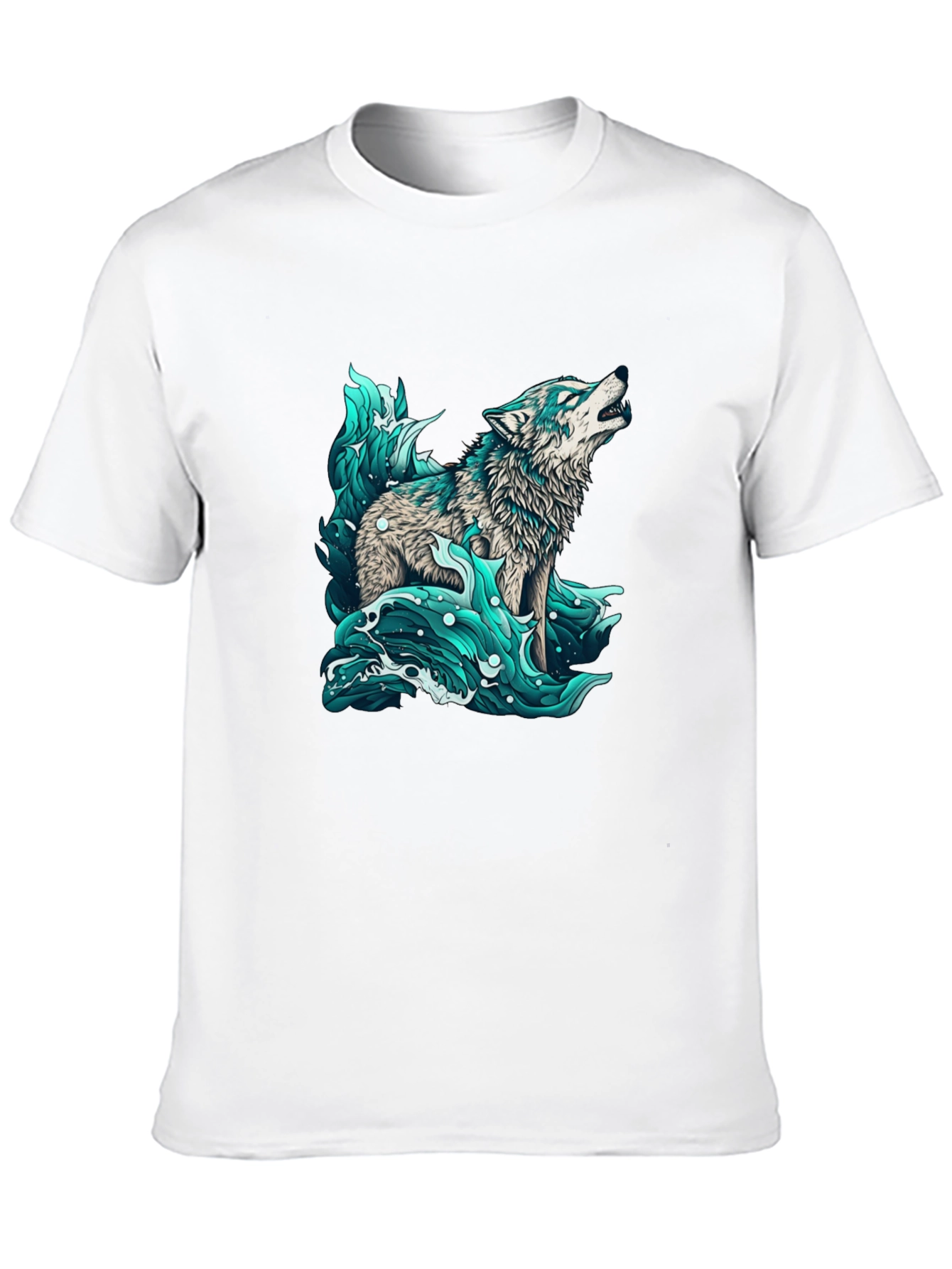 Black Wolf in Water Graphic Black T-Shirt view 10