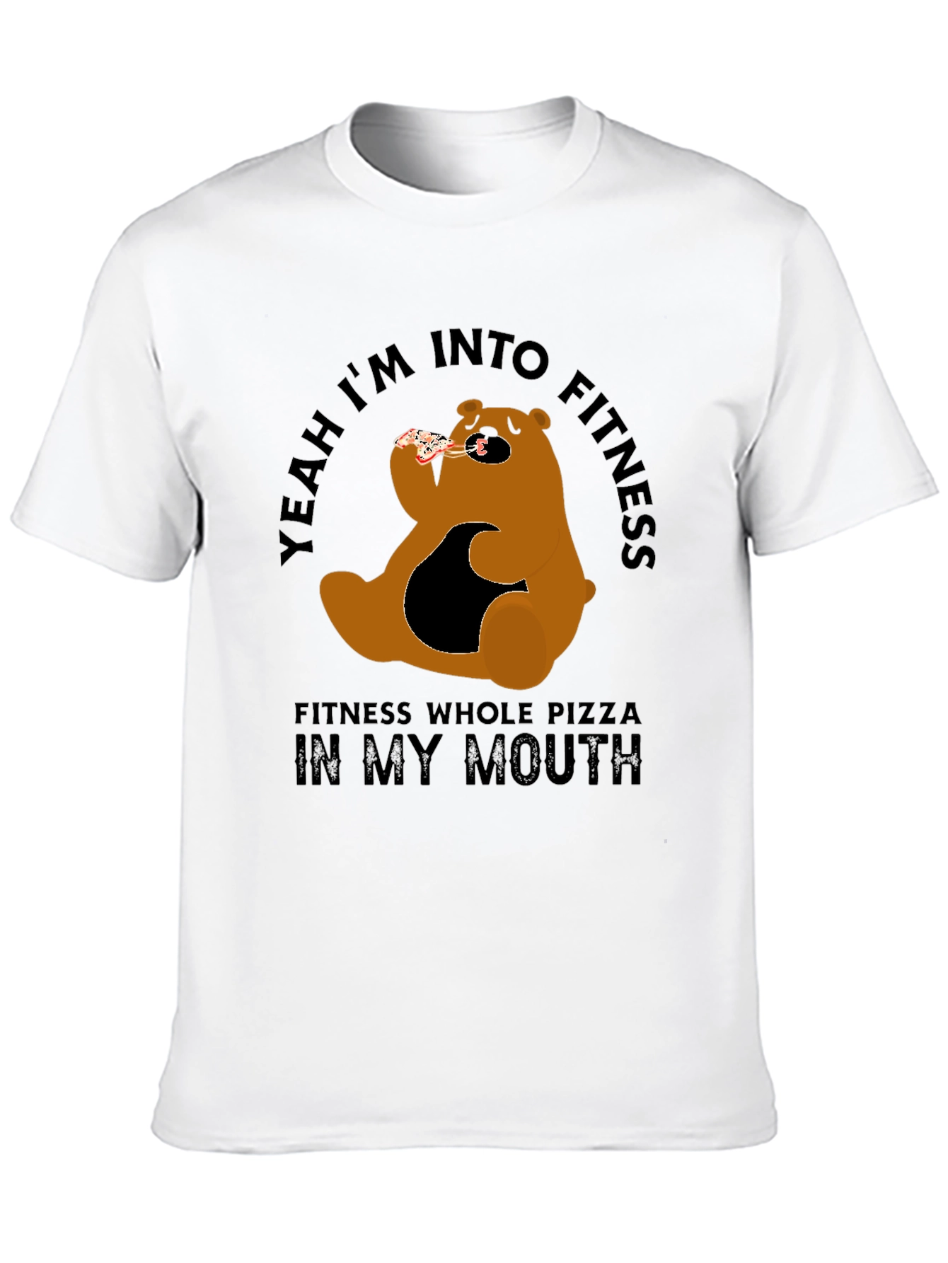 Funny Pizza Bear Fitness T-Shirt - Casual Graphic Tee - 10