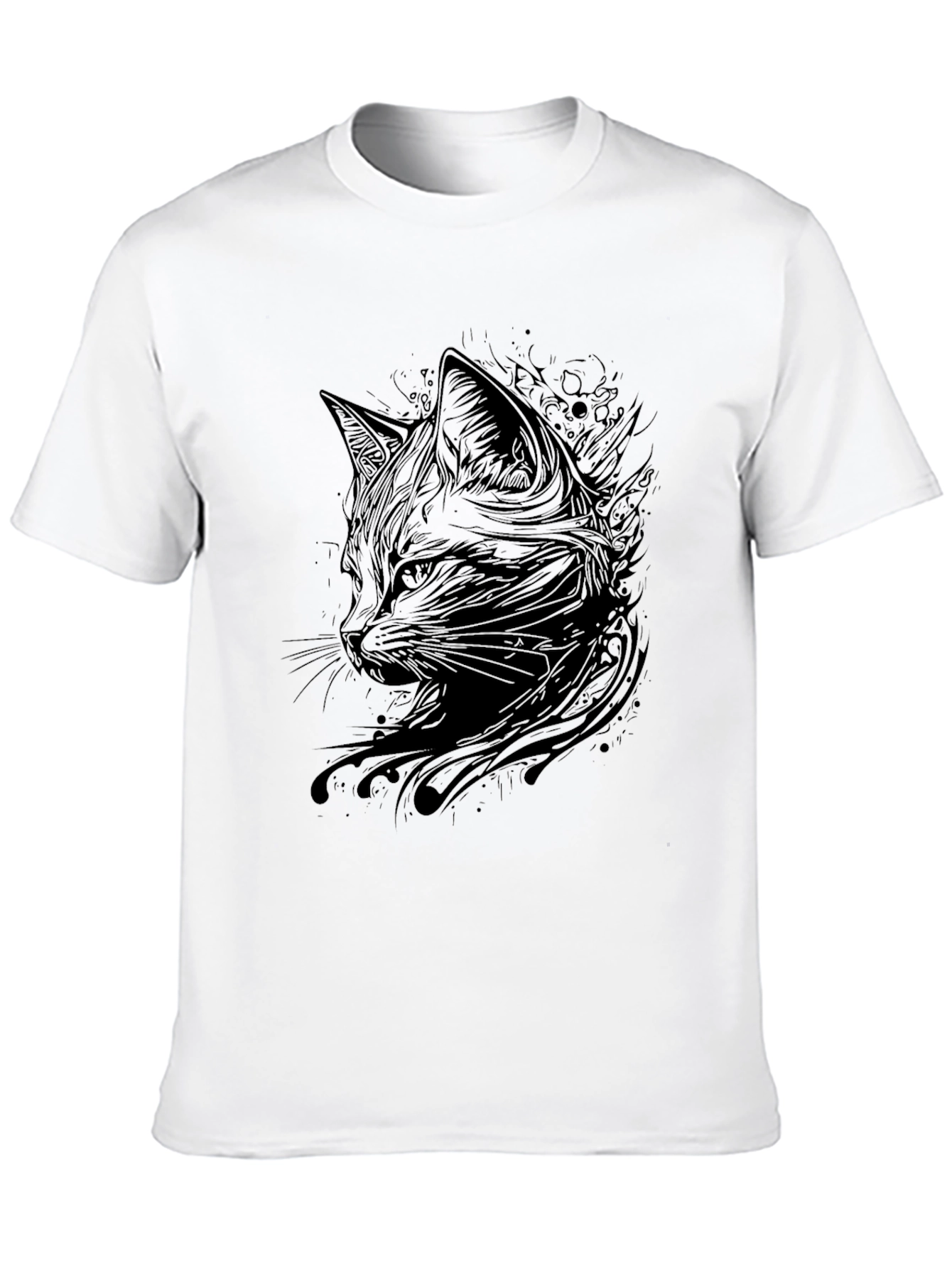 Black Men's Black Cat Graphic T-Shirt view 10