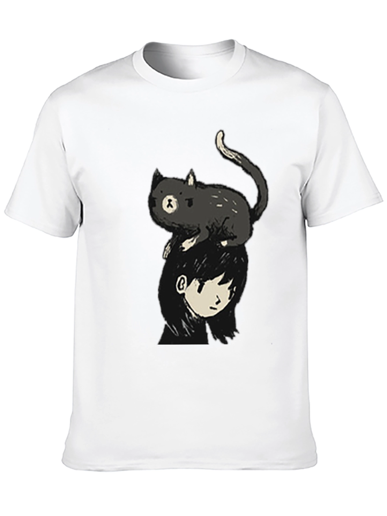 Black Cat on Head Graphic Tee - Black Crew Neck view 10