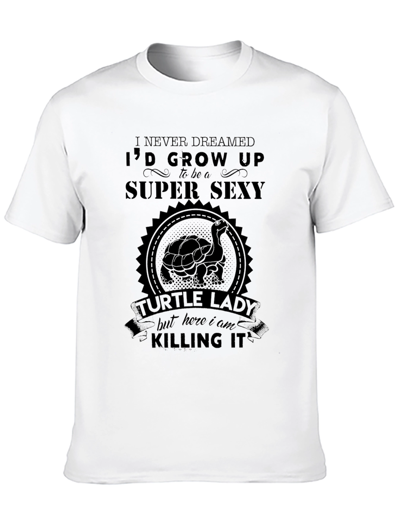 Black Super Sexy Turtle Lady Novelty T-Shirt view 10