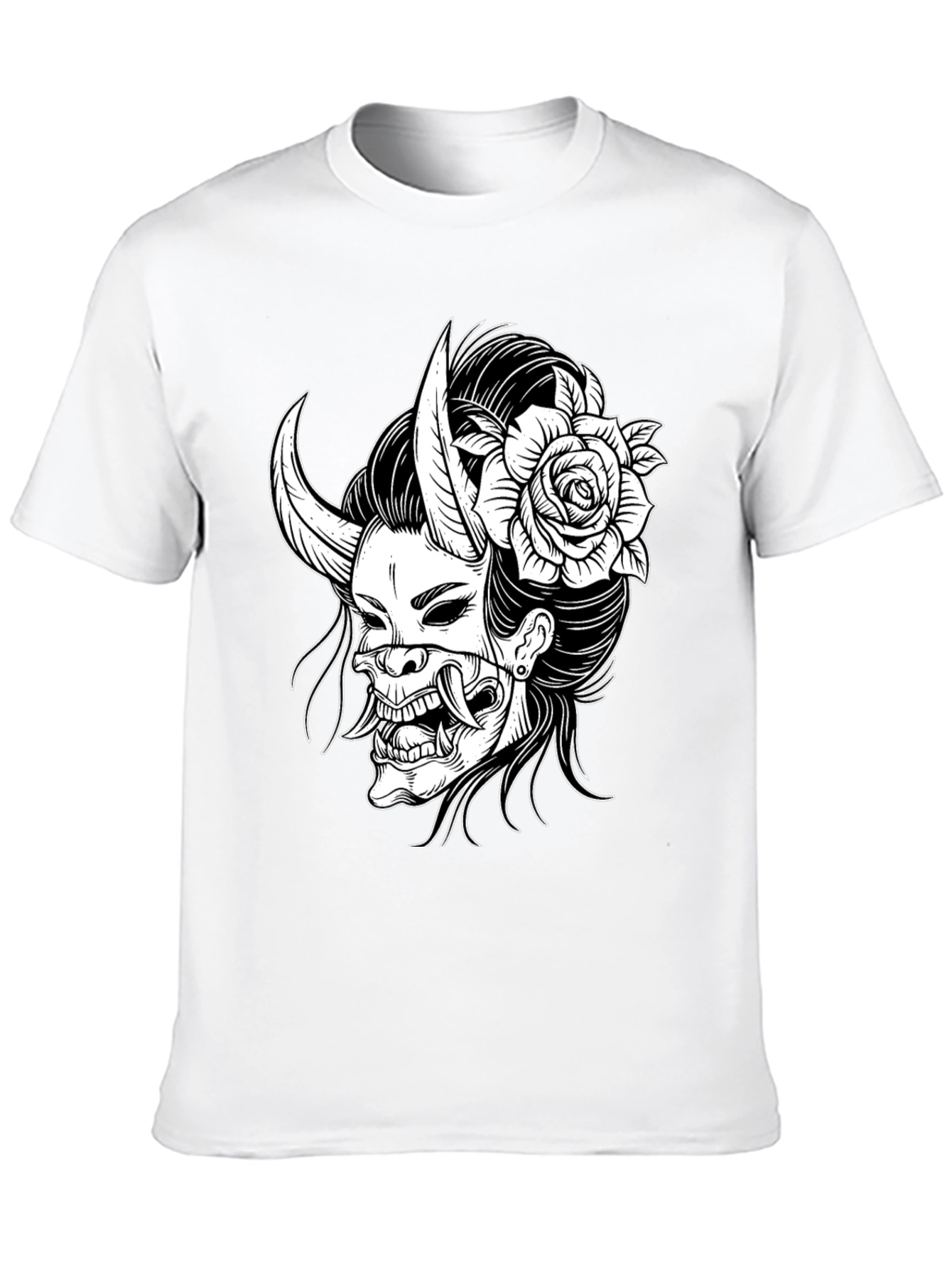 Black Black T-Shirt with Oni Mask & Rose Graphic view 10