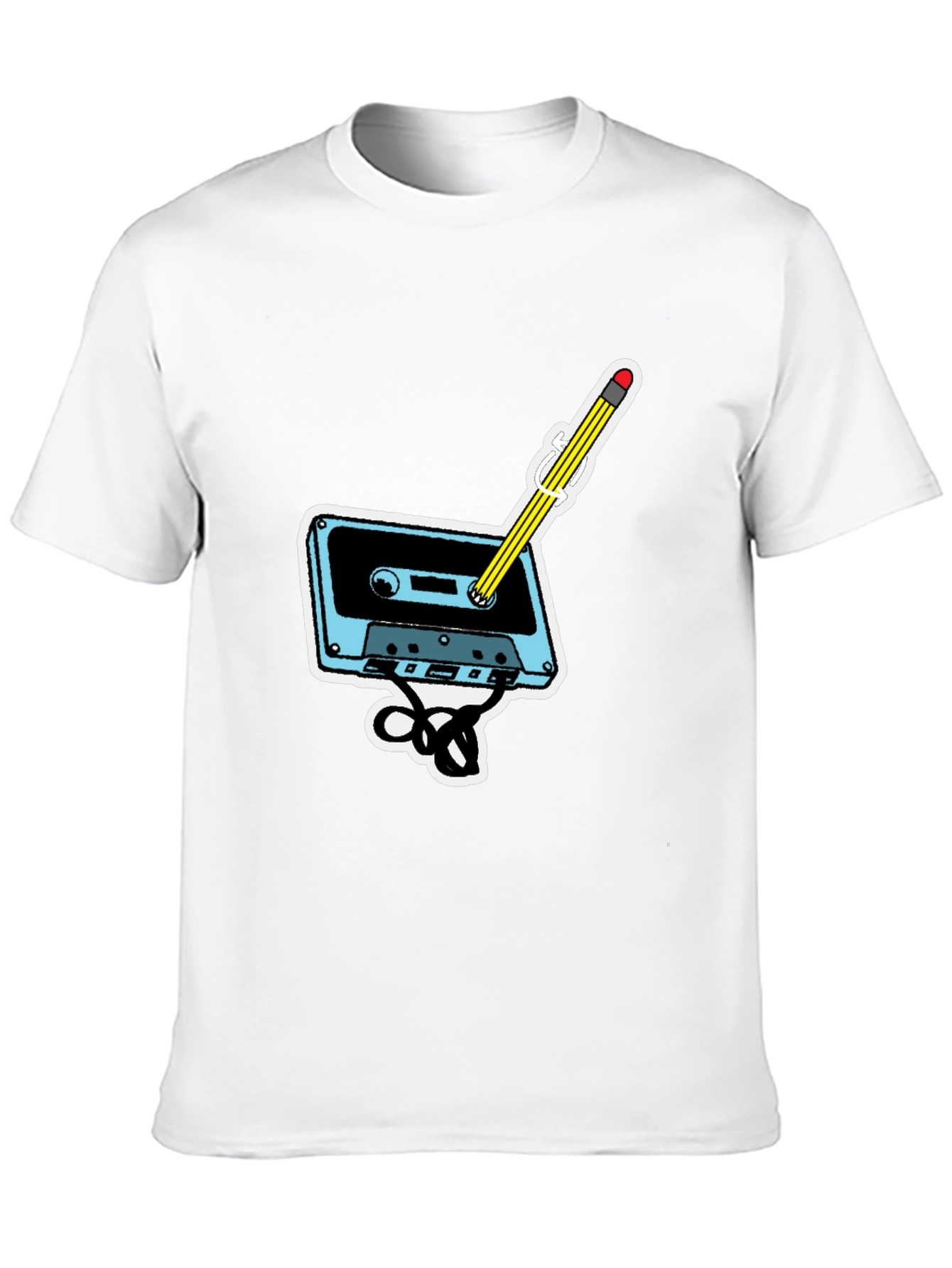Black Retro Cassette & Pencil Graphic T-Shirt view 10