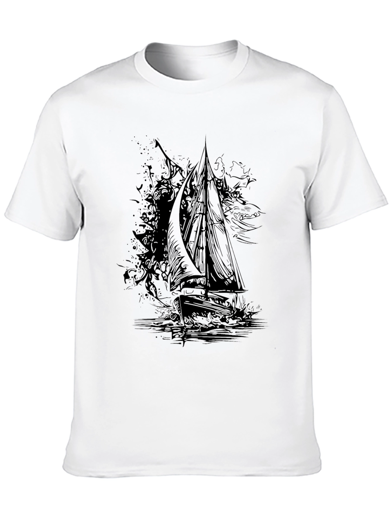 Black Black Graphic Tee: Sailing Ship Design view 10
