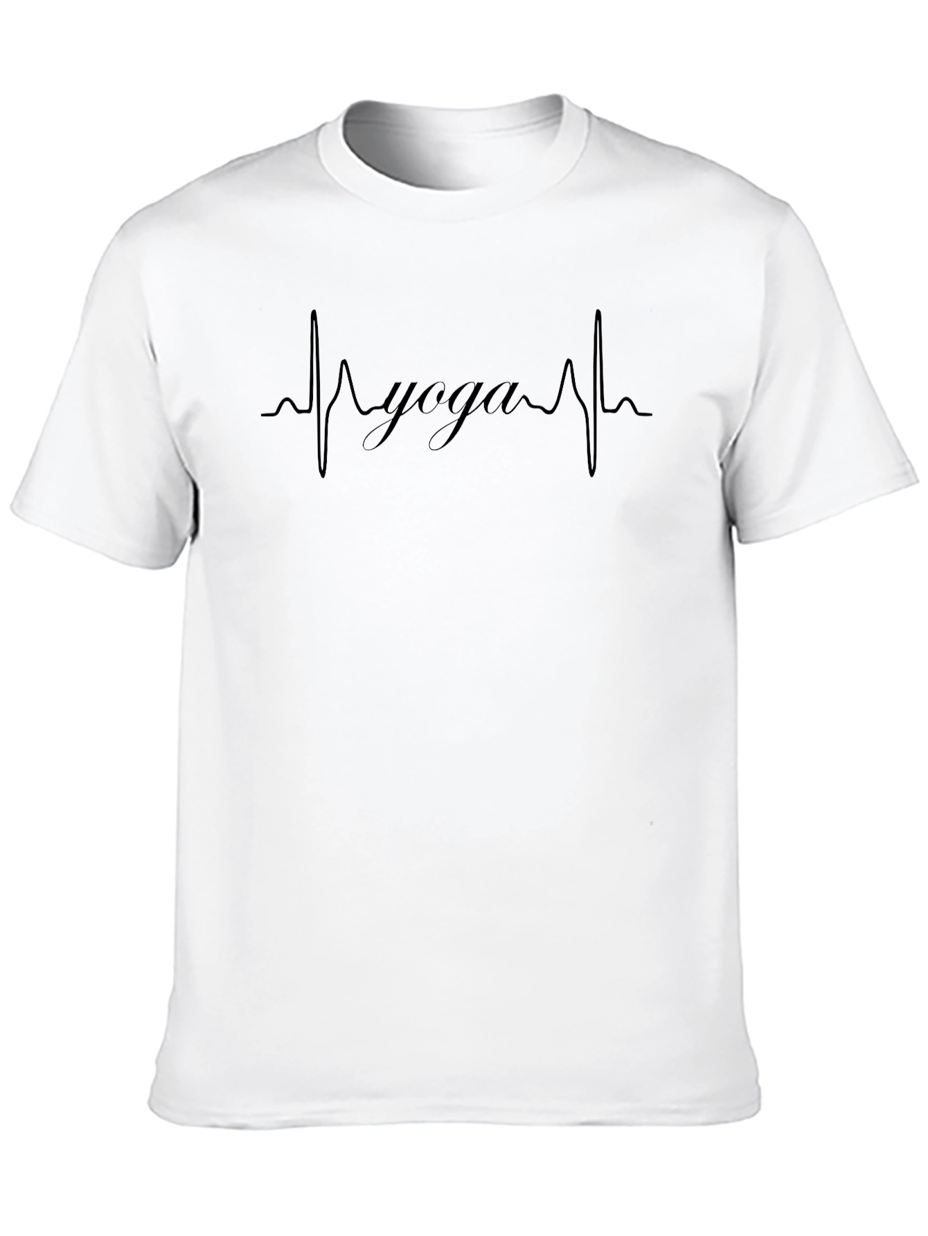 Black Yoga Heartbeat Graphic Tee - Relaxed Fit Cotton T-Shirt view 10