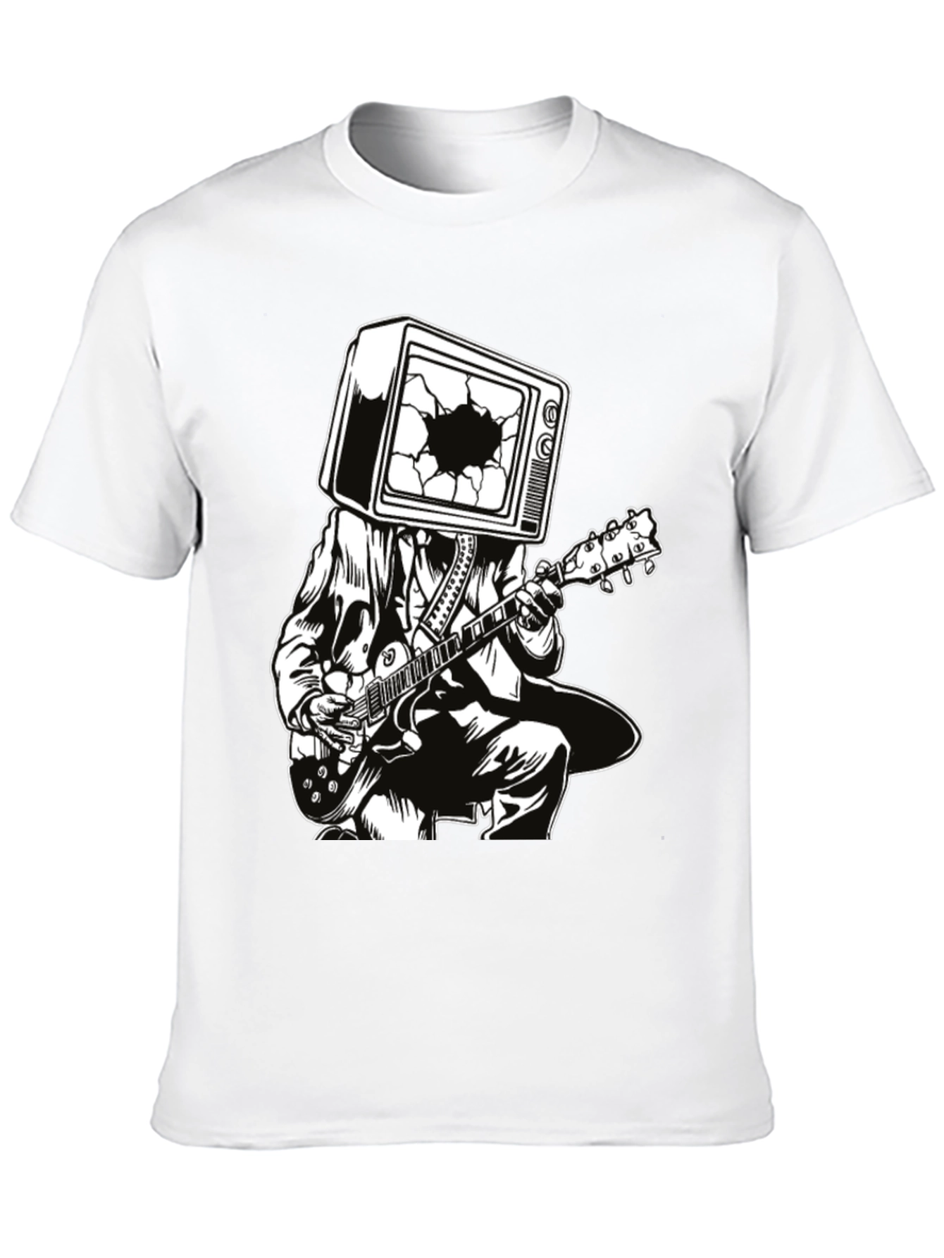 Black Guitar Man with TV Head Graphic T-Shirt view 10