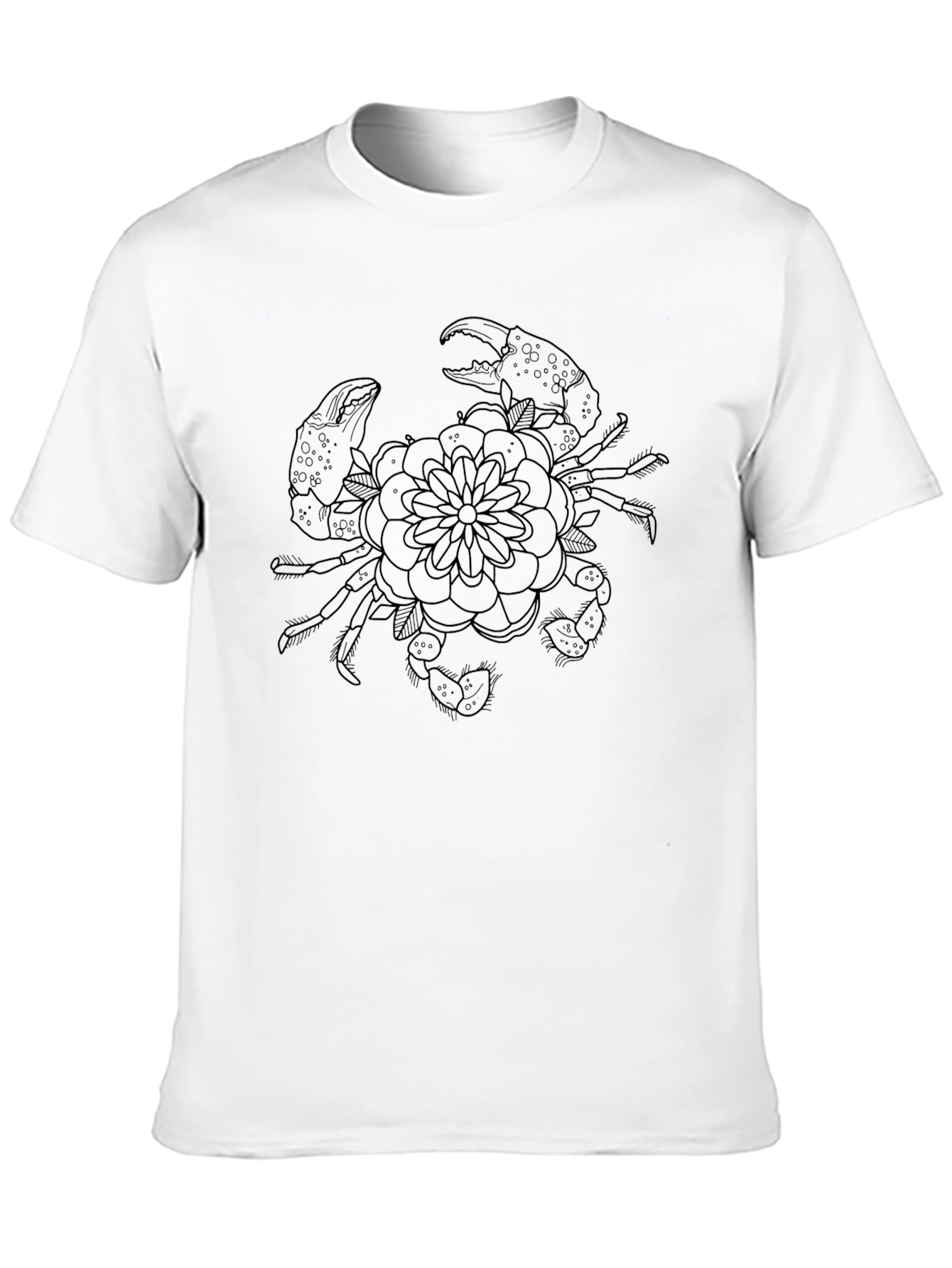 Black Crab & Flower Graphic Tee - Mens Casual Black T-Shirt view 10