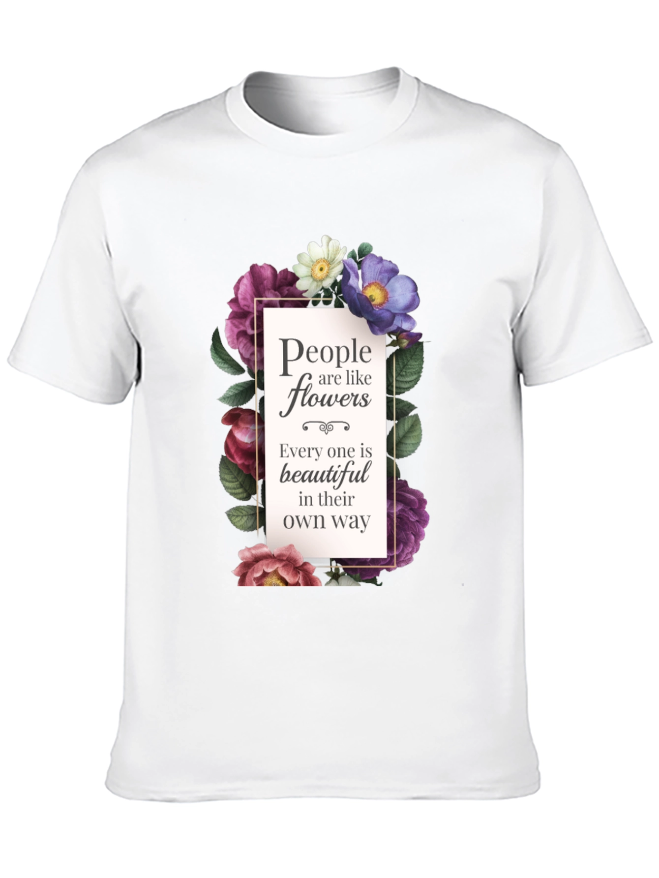 Black Floral Inspirational T-Shirt: People are like Flowers view 10
