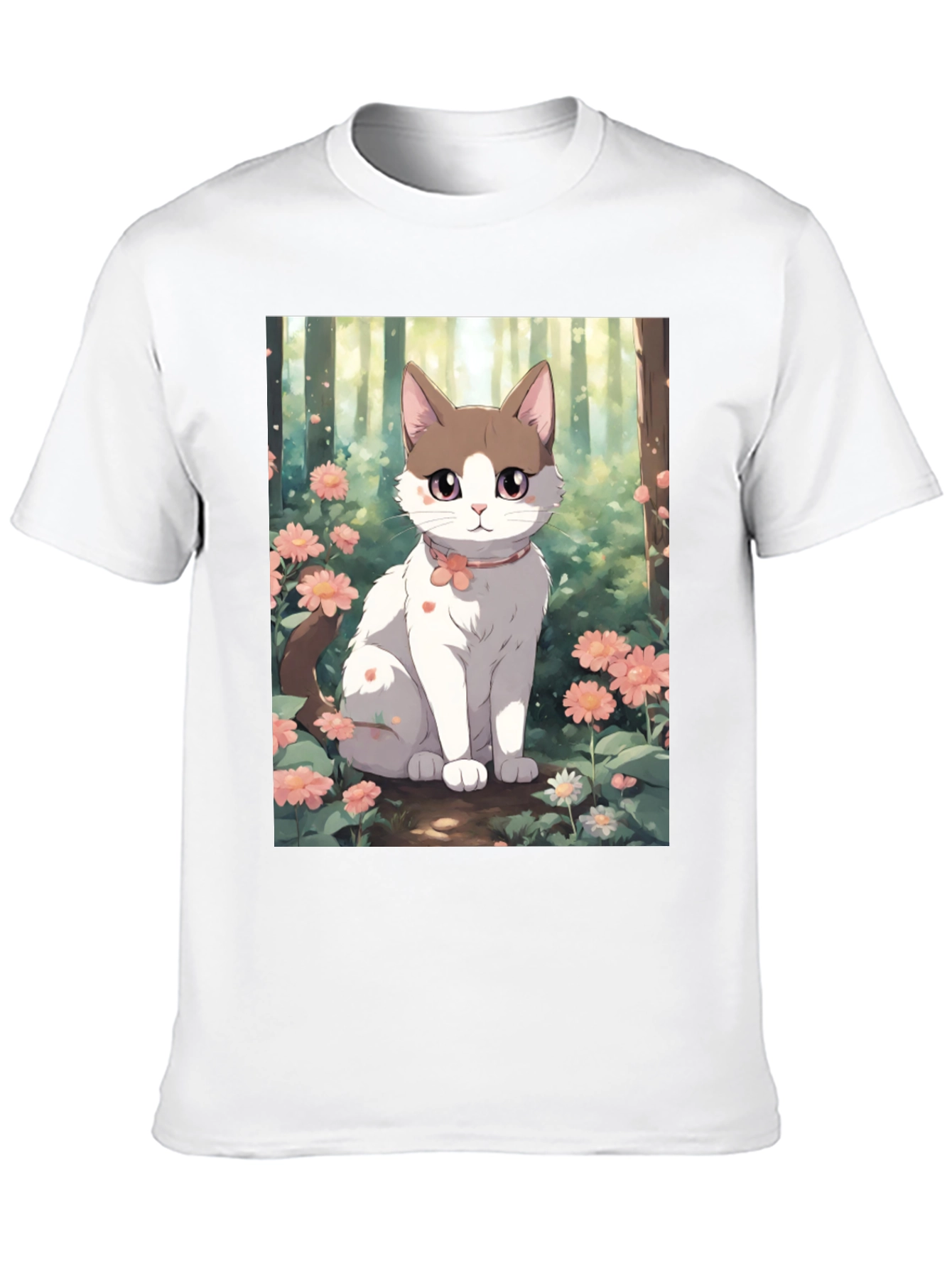 Black Anime Cat Floral T-Shirt view 10
