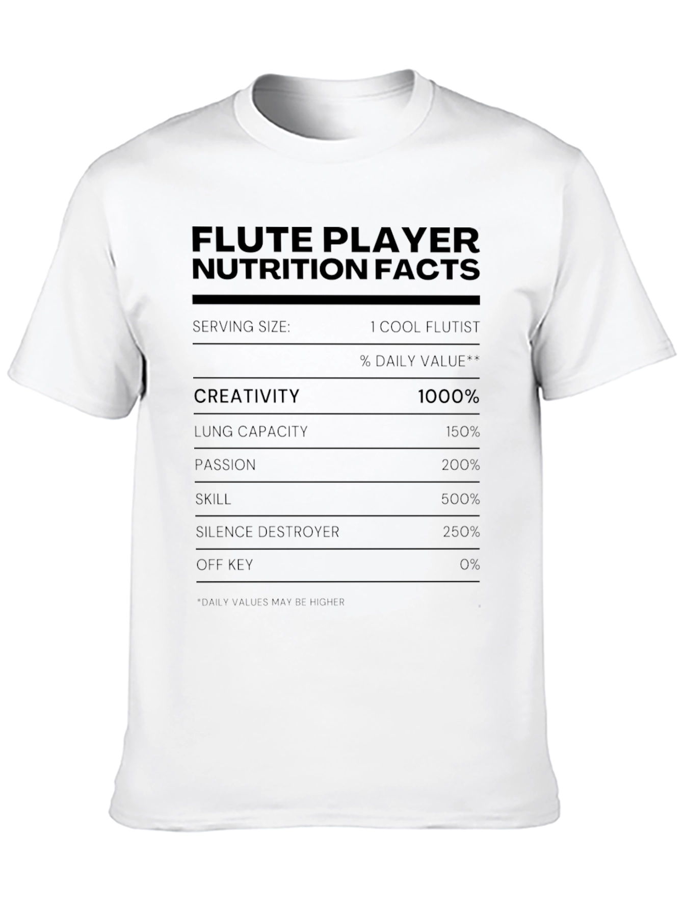 Black Flute Player Nutrition Facts Novelty T-Shirt view 10