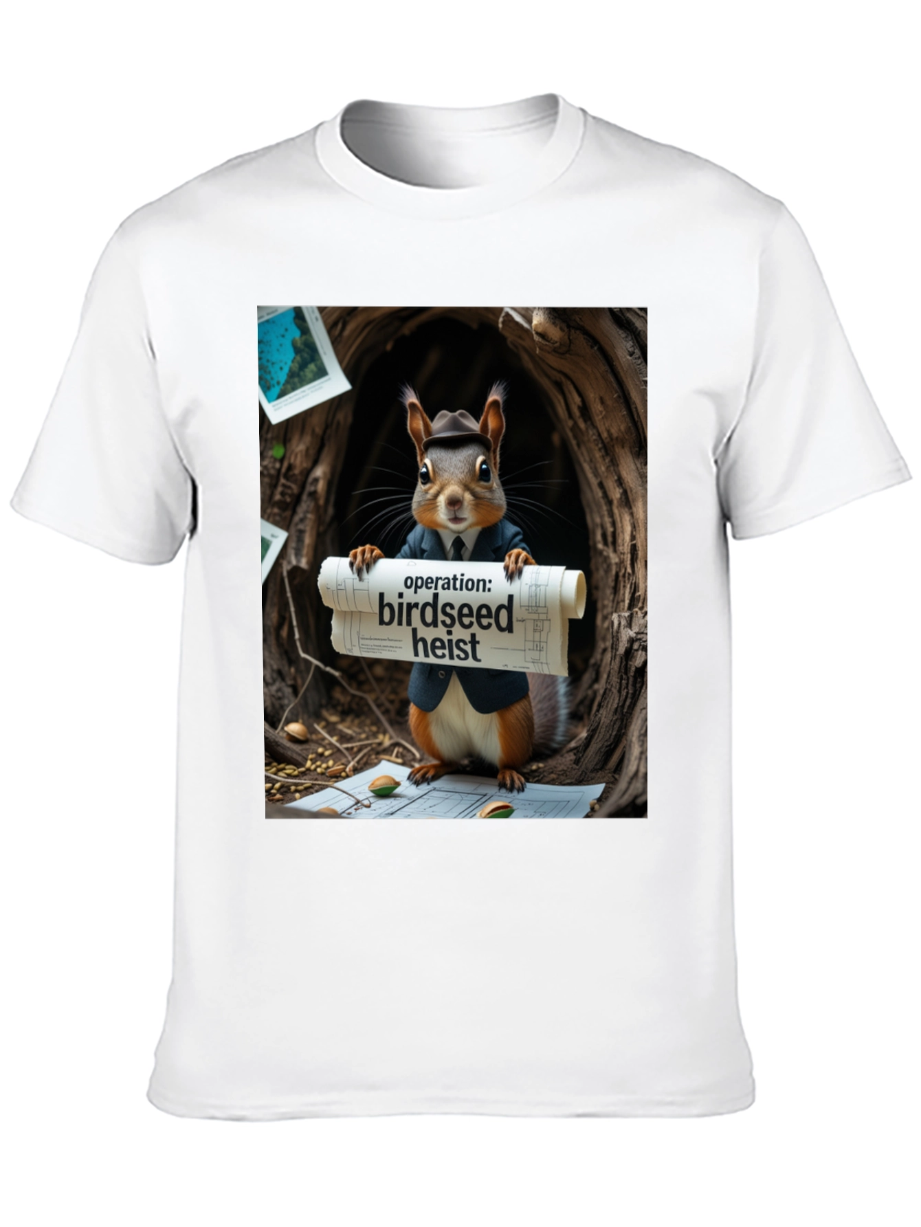 Black Birdseed Heist Squirrel T-Shirt view 10