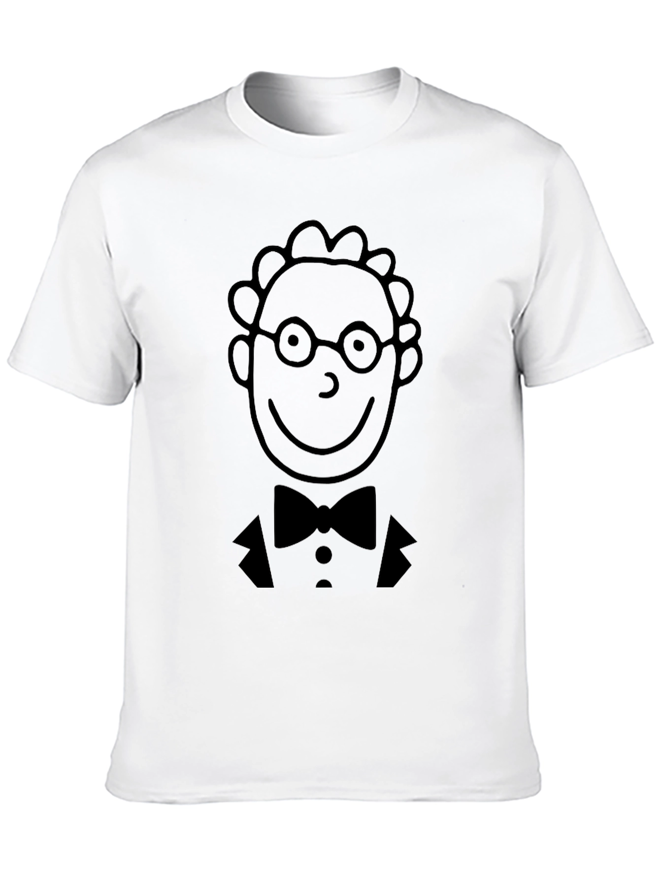Black Funny Cartoon Face Bowtie Graphic Black T-Shirt view 10