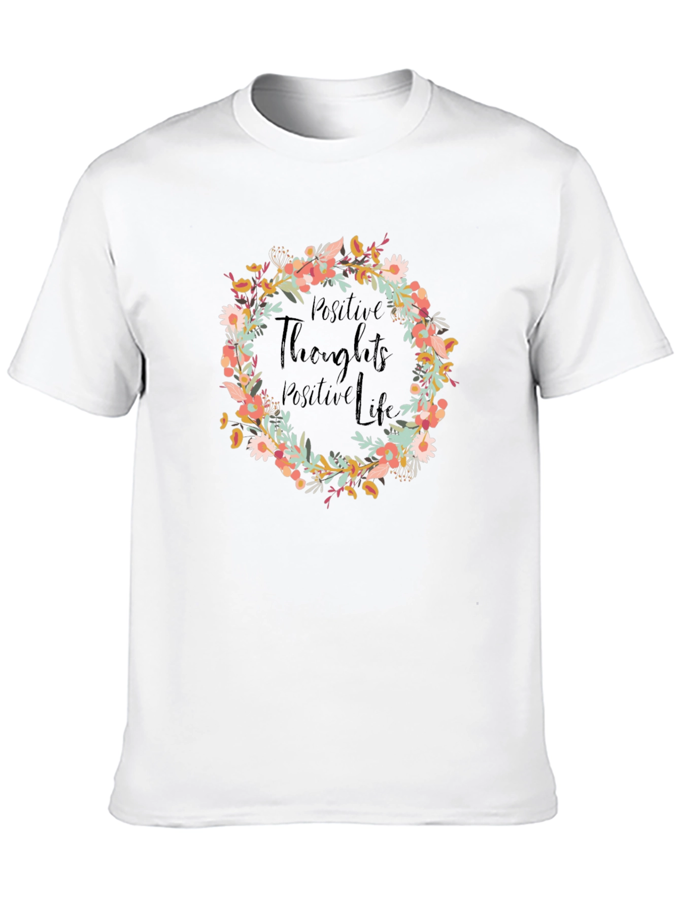 Black Positive Thoughts Floral Wreath Graphic Tee view 10