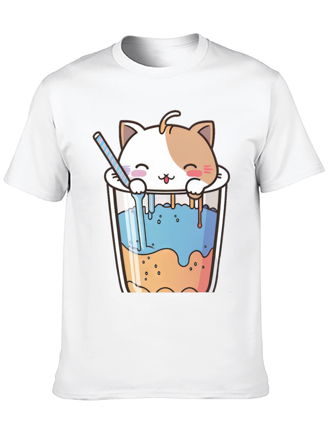 Black Cute Cat Bubble Tea Black T-Shirt view 10