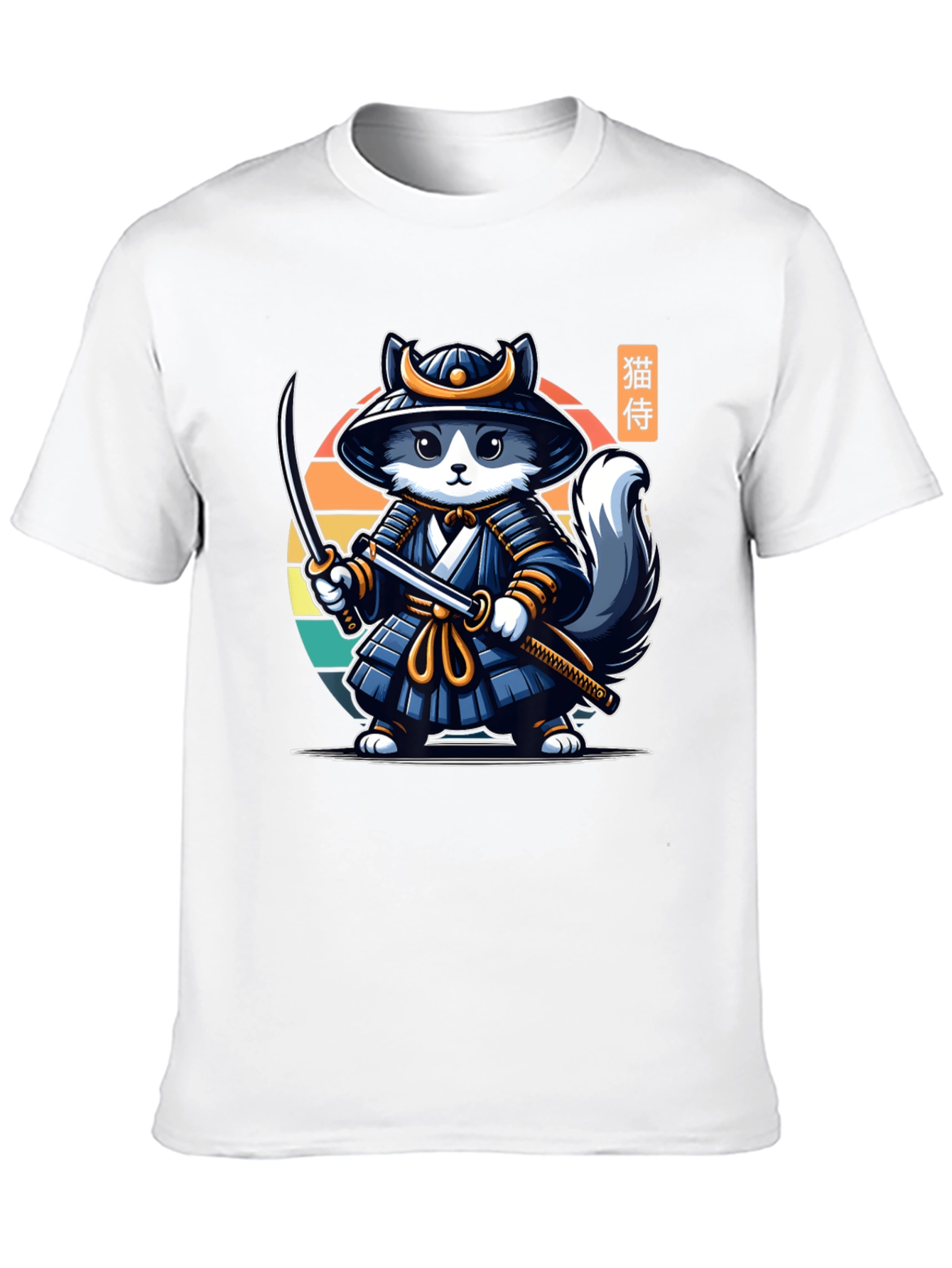 Black Samurai Cat T-Shirt - Black Crew Neck view 10