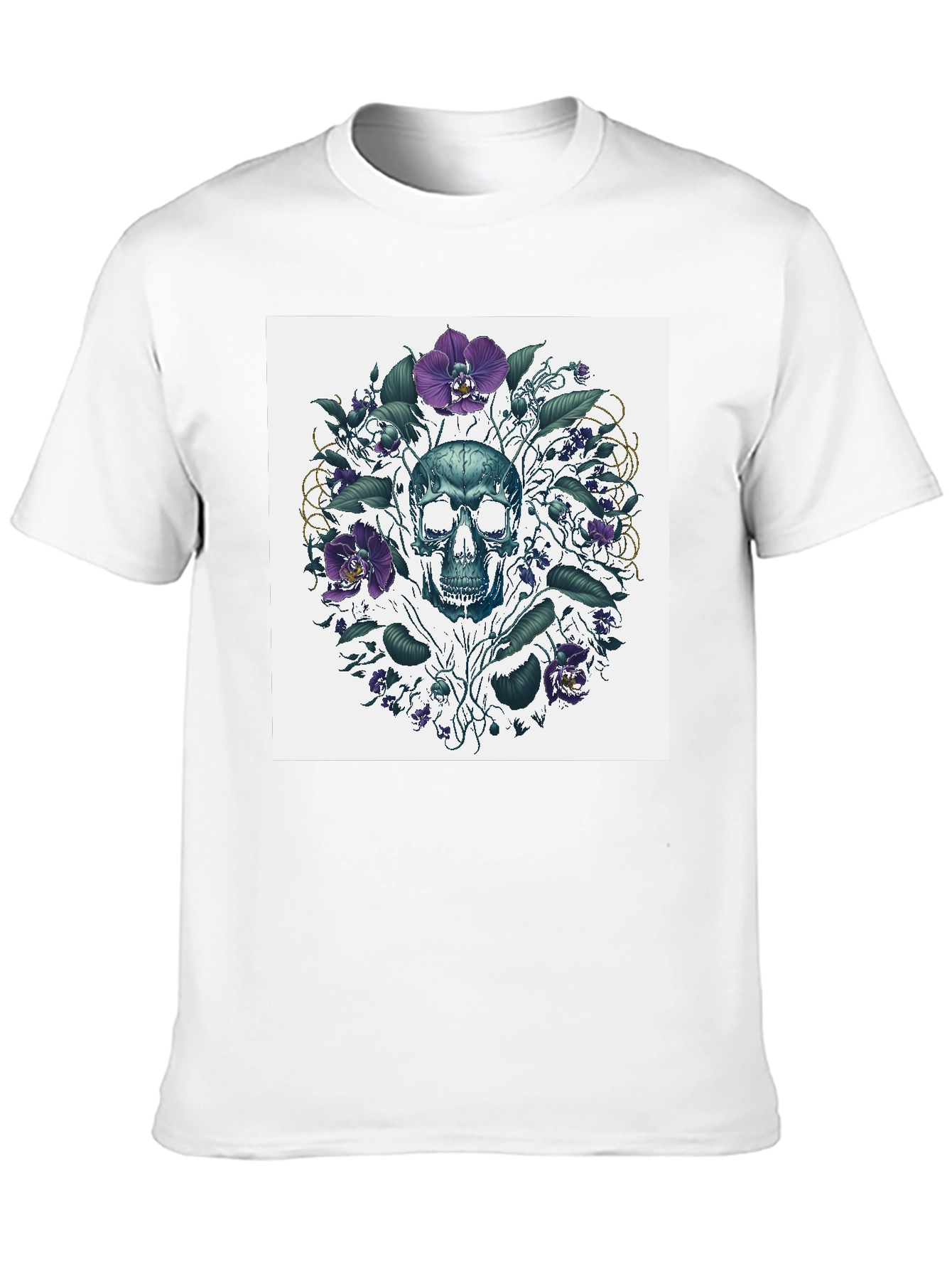 Black Skull Floral T-Shirt - Artistic Death Graphic Tee view 10